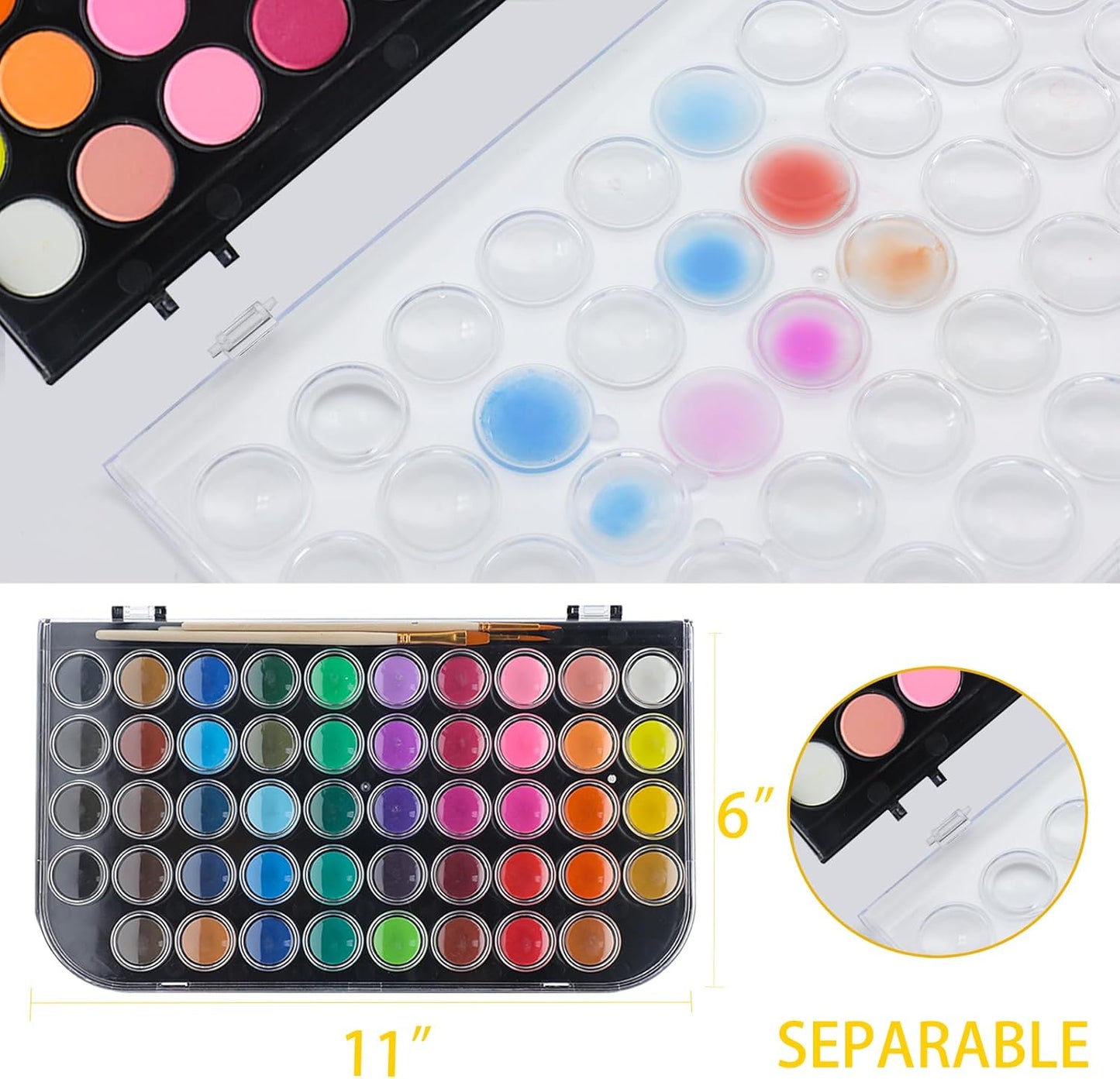 Artecho 48 Colors Watercolor Cake Set with 3 Brushes, Washable, Travel Design, Perfect for Card Making, Illustrations, Painting, Calligraphy