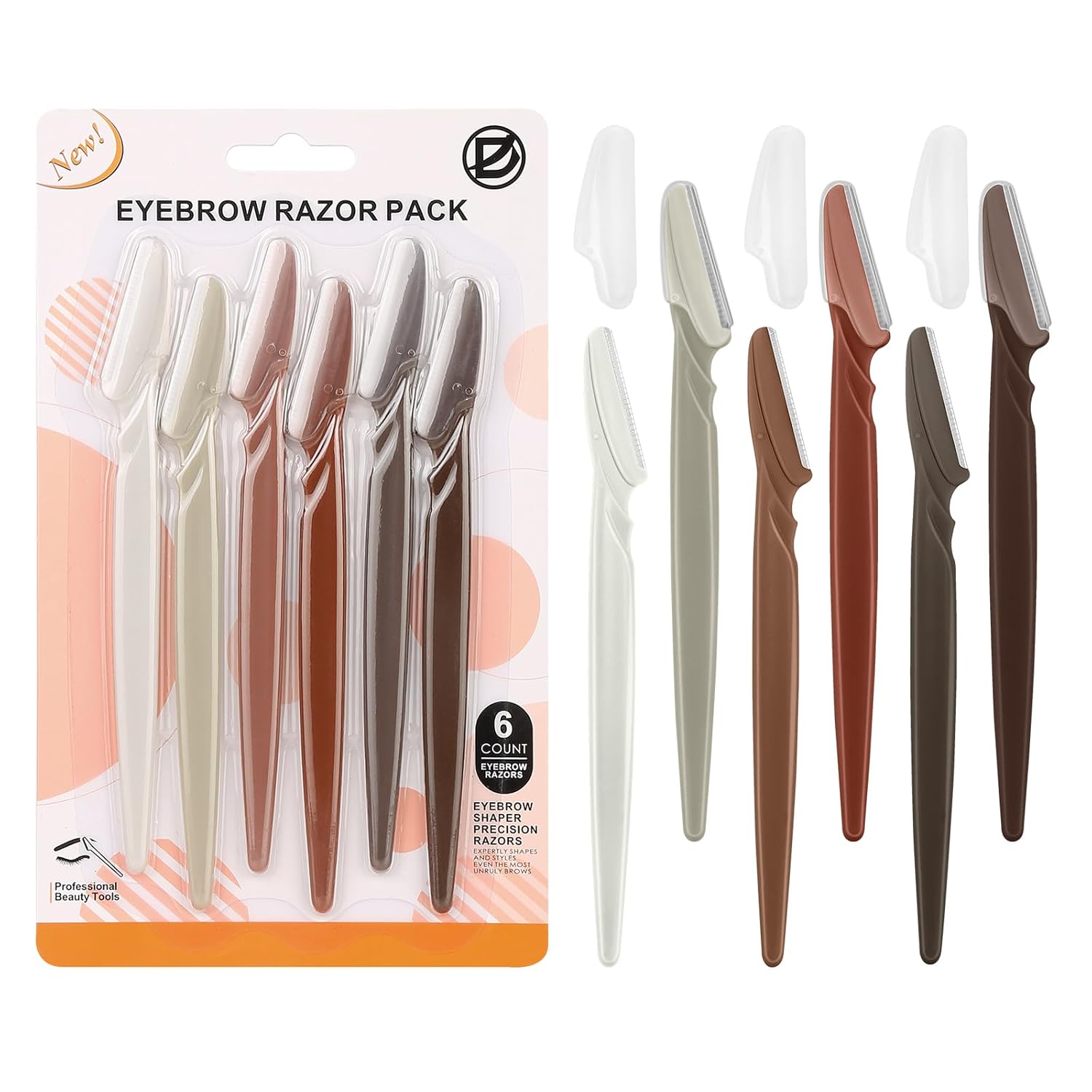 D Dermaplane Razor for Women Face - 6PCS Face Razors for Women - Eyebrow Razor with Precision Cover - Face Shaver for Men - Facial Hair Removal for Men - Neutral