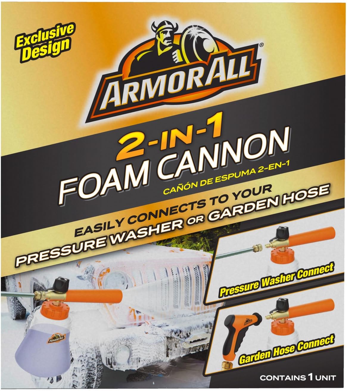 Armor All 2-in-1 Foam Cannon Kit, Car Cleaning Kit Connects to Power Washers and Garden Hoses for Vehicle Cleaning, Includes Foam Cannon, Foam Applicator and Ergonomic Adaptor, 1 count