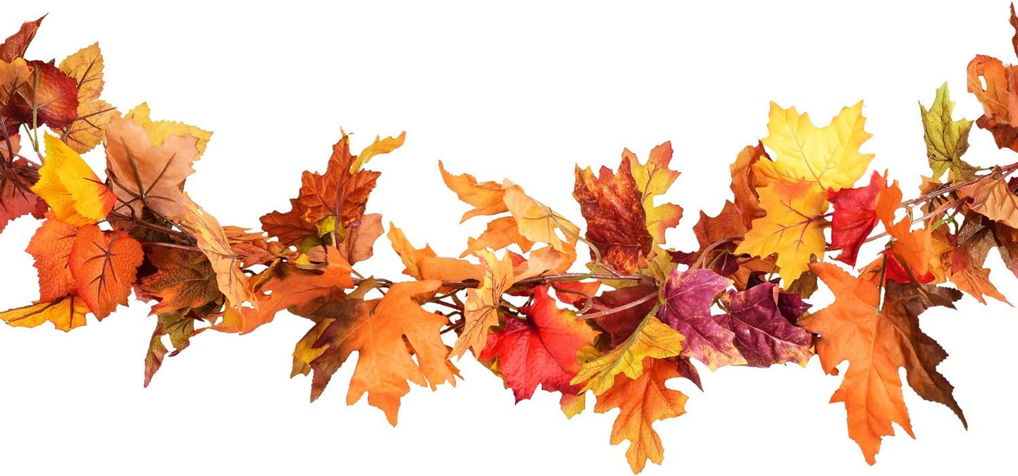 DearHouse 2 Pack Fall Garland Maple Leaf, 5.9Ft/Piece Hanging Vine Garland Artificial Autumn Foliage Garland Thanksgiving Decor for Home Wedding Fireplace Party Christmas (Orange)