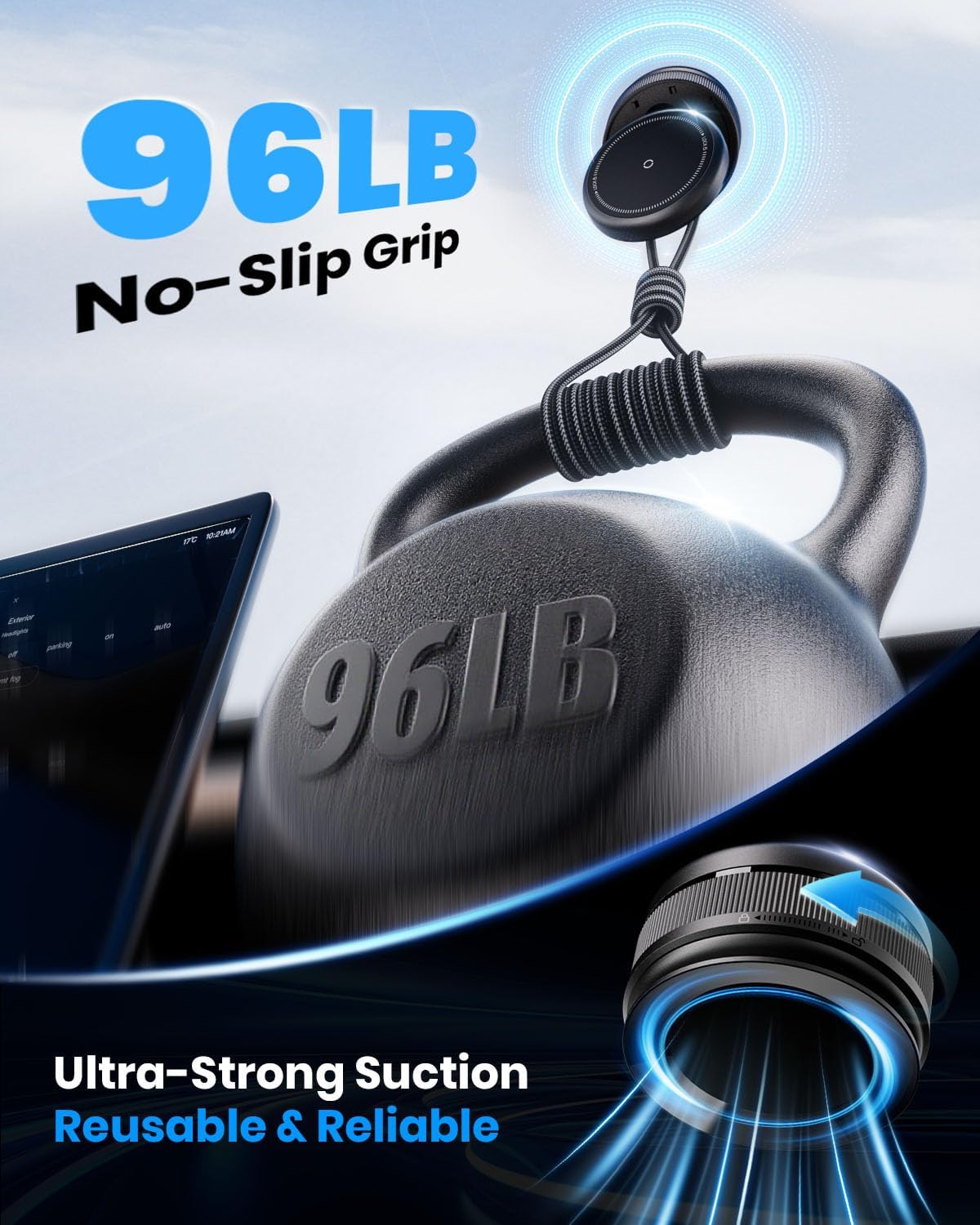 2026 Upgraded 360° Vacuum Magnetic Car Phone Holder for Magsafe [96+LBS Strongest Suction & 2800gf Strongest Magnetic], Adjustable Car Phone Mount for Your Car/Gym/Mirror/Shower for iPhone & Android