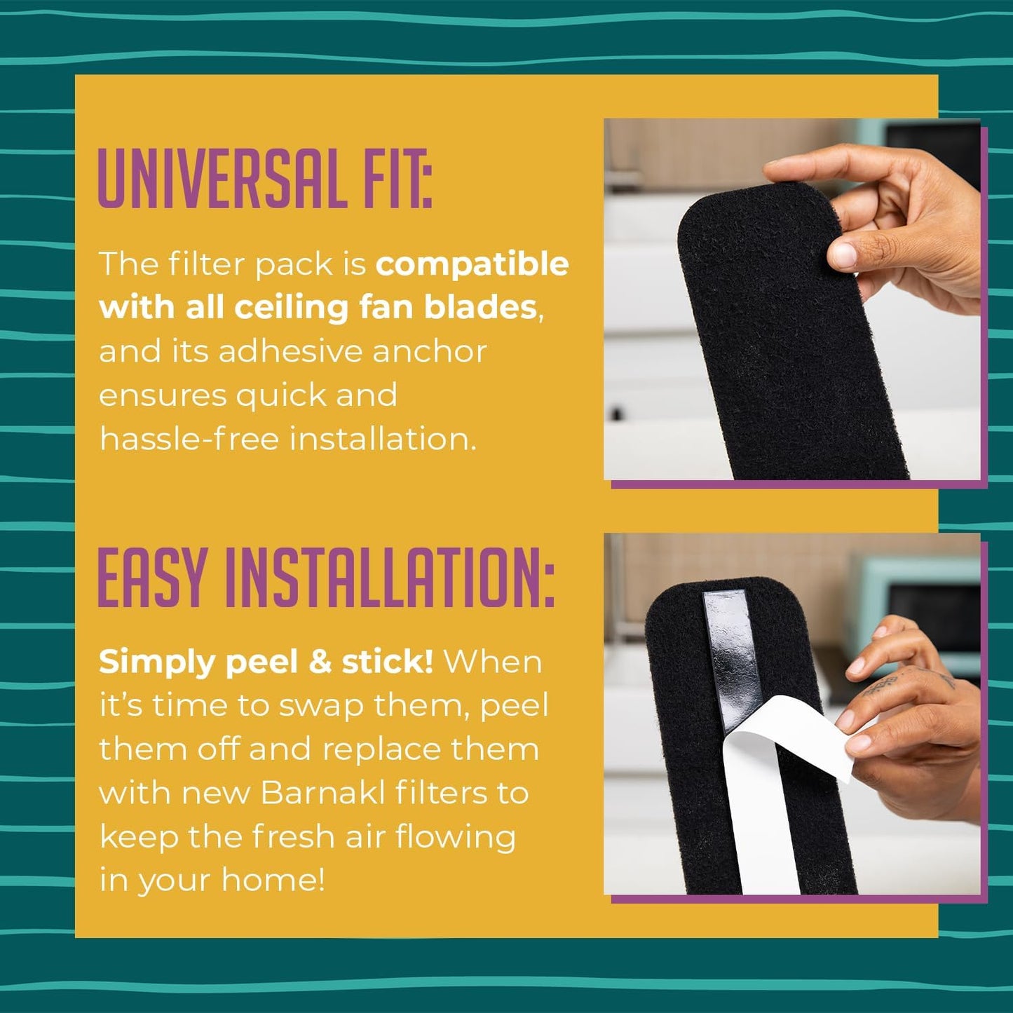 Ceiling Fan Filters | Activated Coconut Shell Carbon Ceiling Fan Blade Filters for Common Household Contaminants | Easy-Stick Universal Fit, Unscented (5-Count)