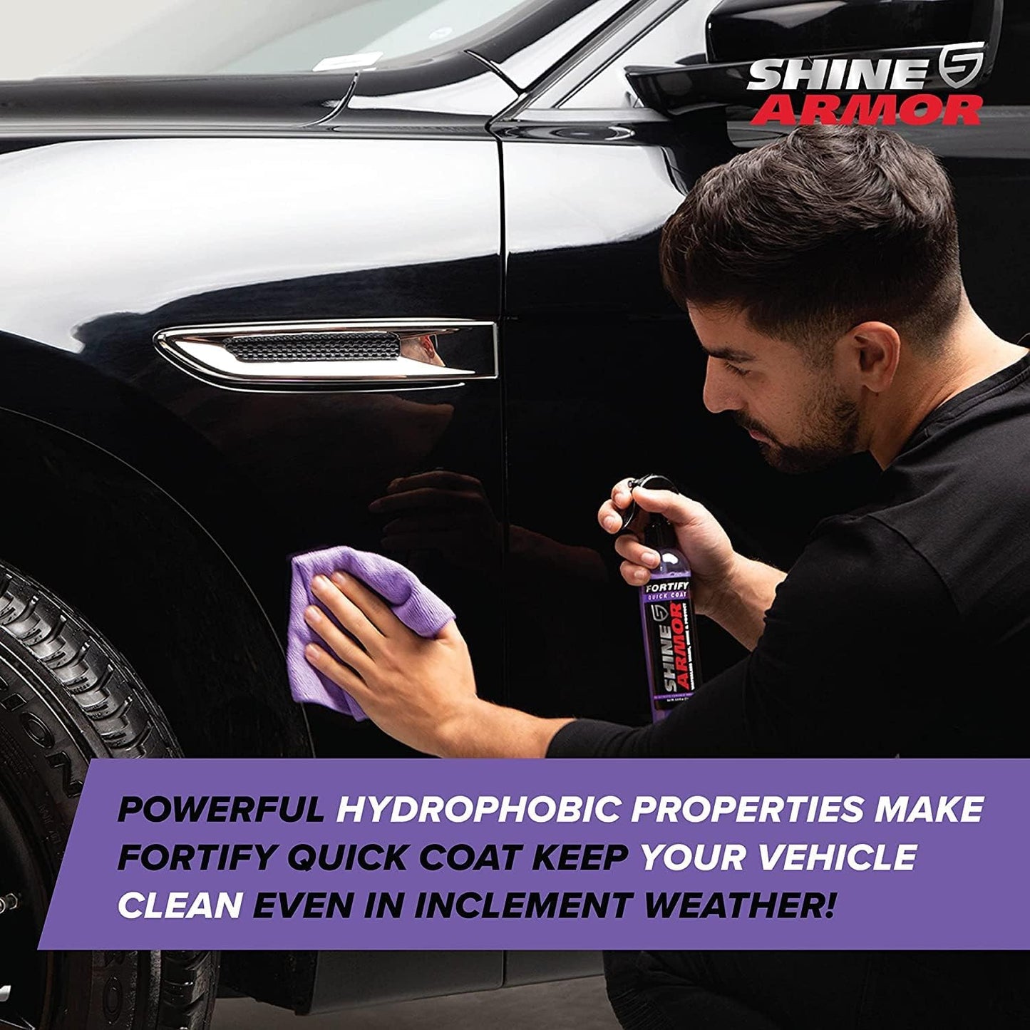 Car Wax Spray and Ceramic Coating for Cars - 3 in One Waterless Car Wash and Detailing for Maximum Shine - High Gloss Top Coat, Protective Auto Wax - 16FlOz by Shine Armor