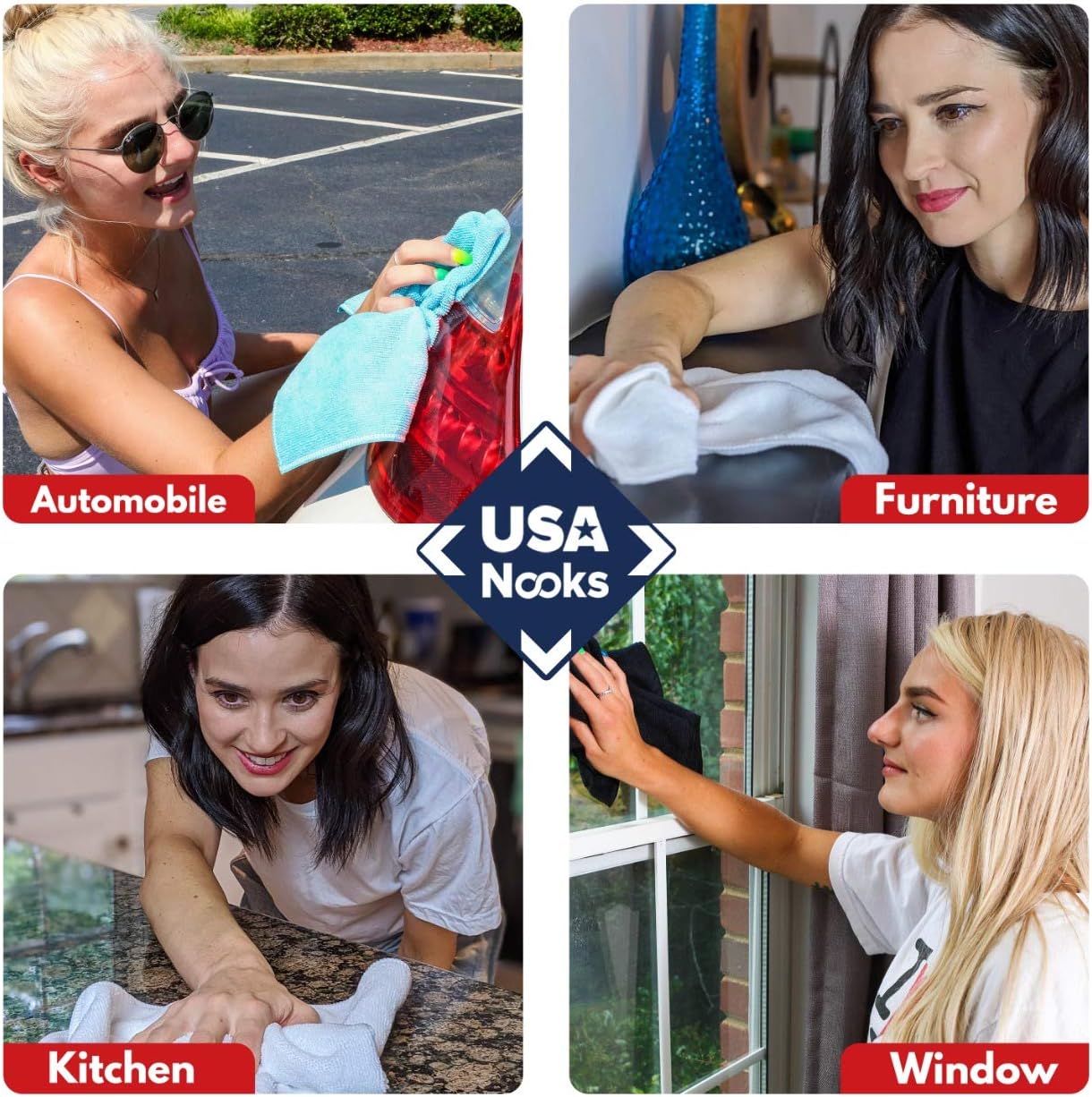 USANOOKS Microfiber Cleaning Cloth Grey - 12 Pcs (12.5"x12.5") - High Performance - 1200 Washes, Ultra Absorbent Microfiber Towel Weave Grime & Liquid for Streak-Free Mirror Shine - Car Washing Cloth