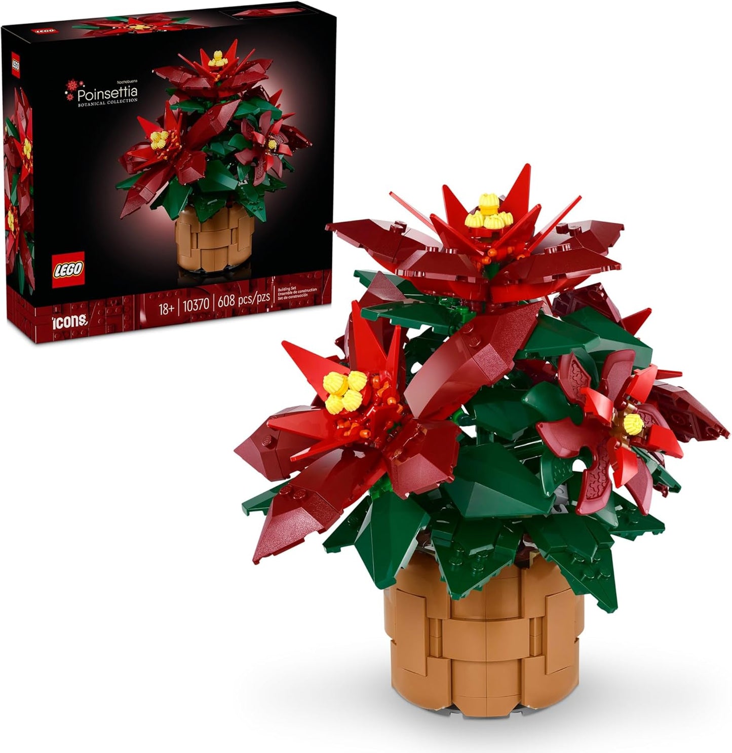 LEGO Icons Poinsettia Building Set - Artificial Flower Decorations & Centerpieces for Table, Adults Ages 18+ - 10370
