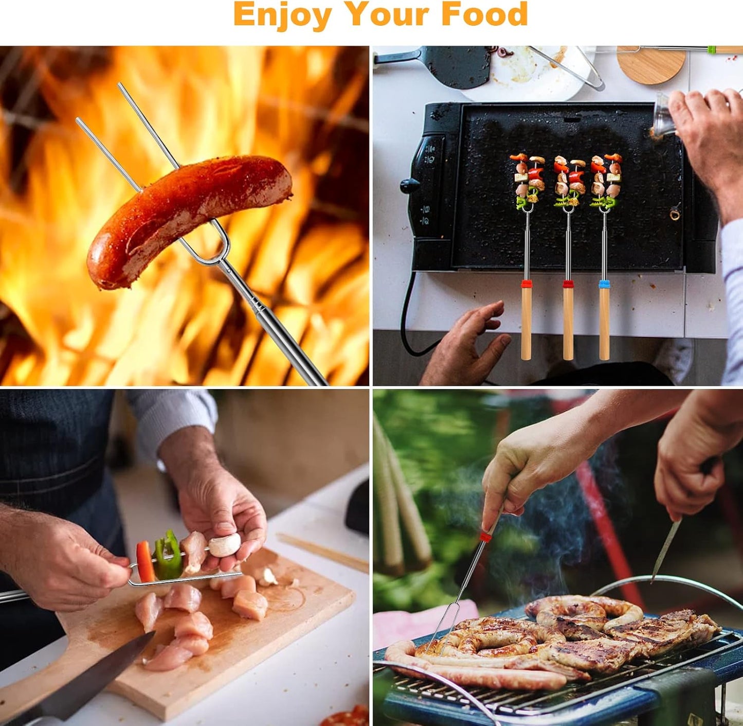 10 Pcs Marshmallow Roasting Sticks for Fire Pit Long 32Inch, Smores Sticks Skewers, Smores Kit for Fire Pit, Premium Telescoping Hot Dog Roasting Sticks for Campfire Accessories Outside Camping VOPTON