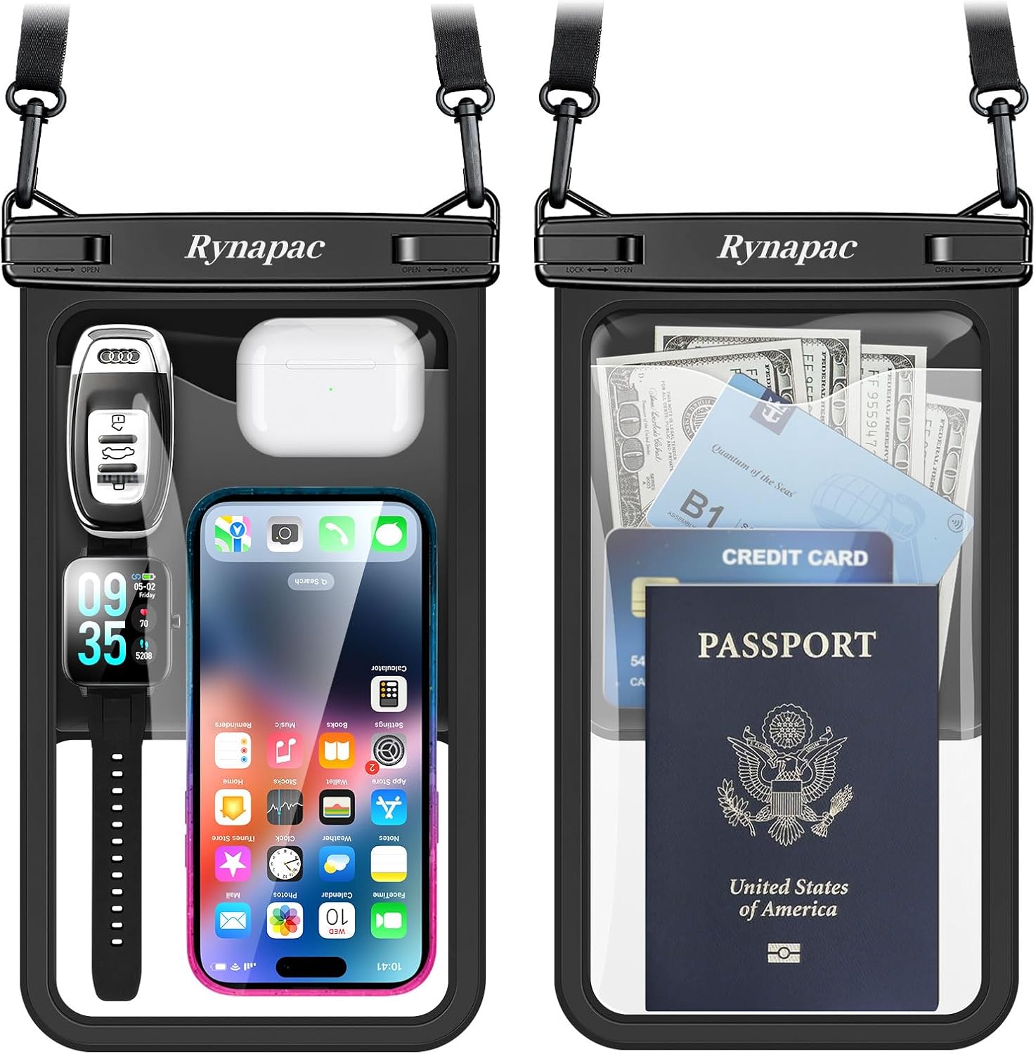 Large Waterproof Phone Pouch Bag - 2 Pack Waterproof Phone Case for iPhone 16 15 14 Pro Max Galaxy S25 S24 Ultra, IPX8 Cellphone Water Protector Pouch Beach Essentials Travel Must Haves