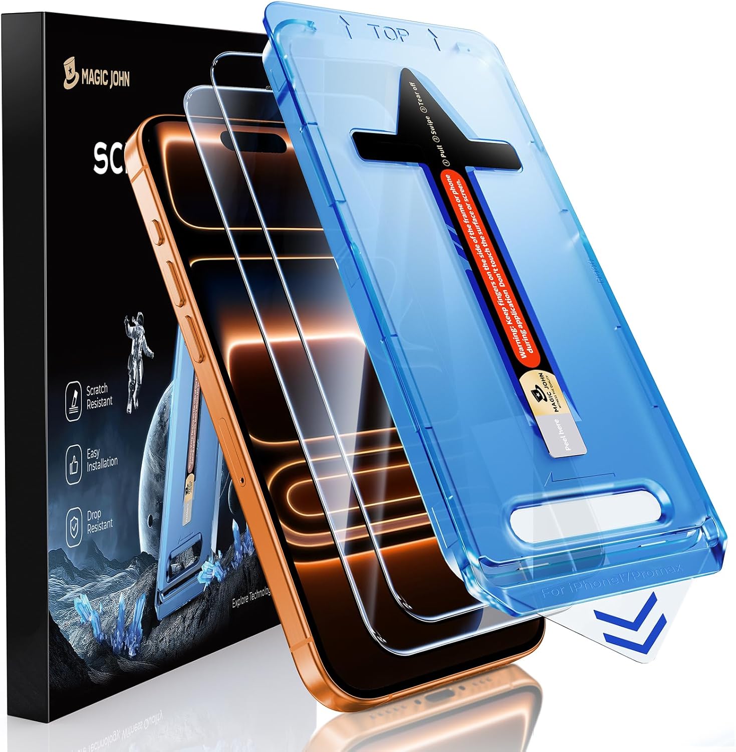 MAGIC JOHN 2 Pack for iPhone 17 Pro Max 6.9 inch Tempered Glass Screen Protector, Auto Dust-Elimination, Bubble Free, HD Clear, Easy Installation