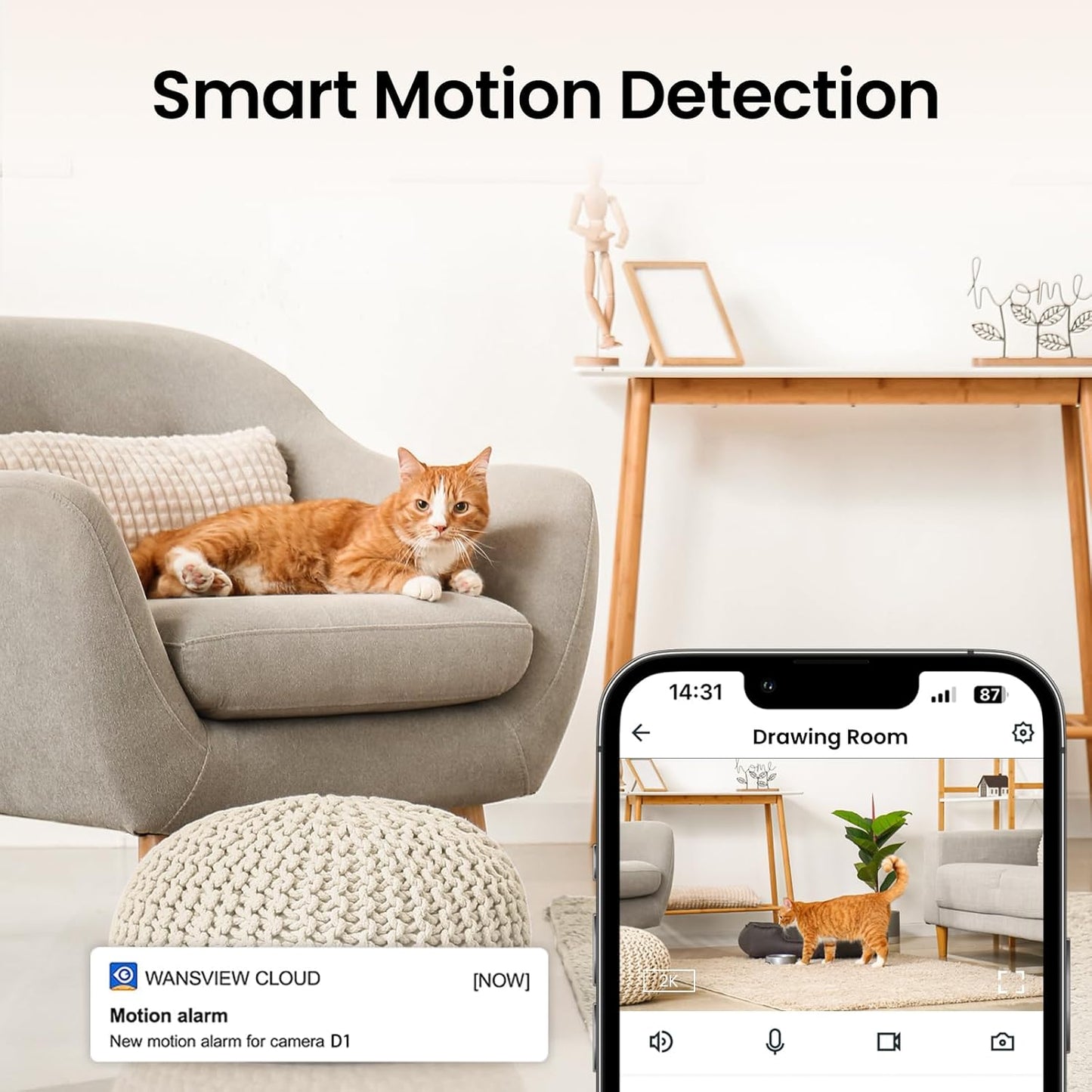 Security Camera Indoor-2K 360° WiFi Cameras for Home Security，Pet/Dog/Baby Camera with Phone app, 2-Way Audio, Night Vision, 24/7 SD Card Storage, Works with Alexa & Google Home (2.4Ghz)-D1