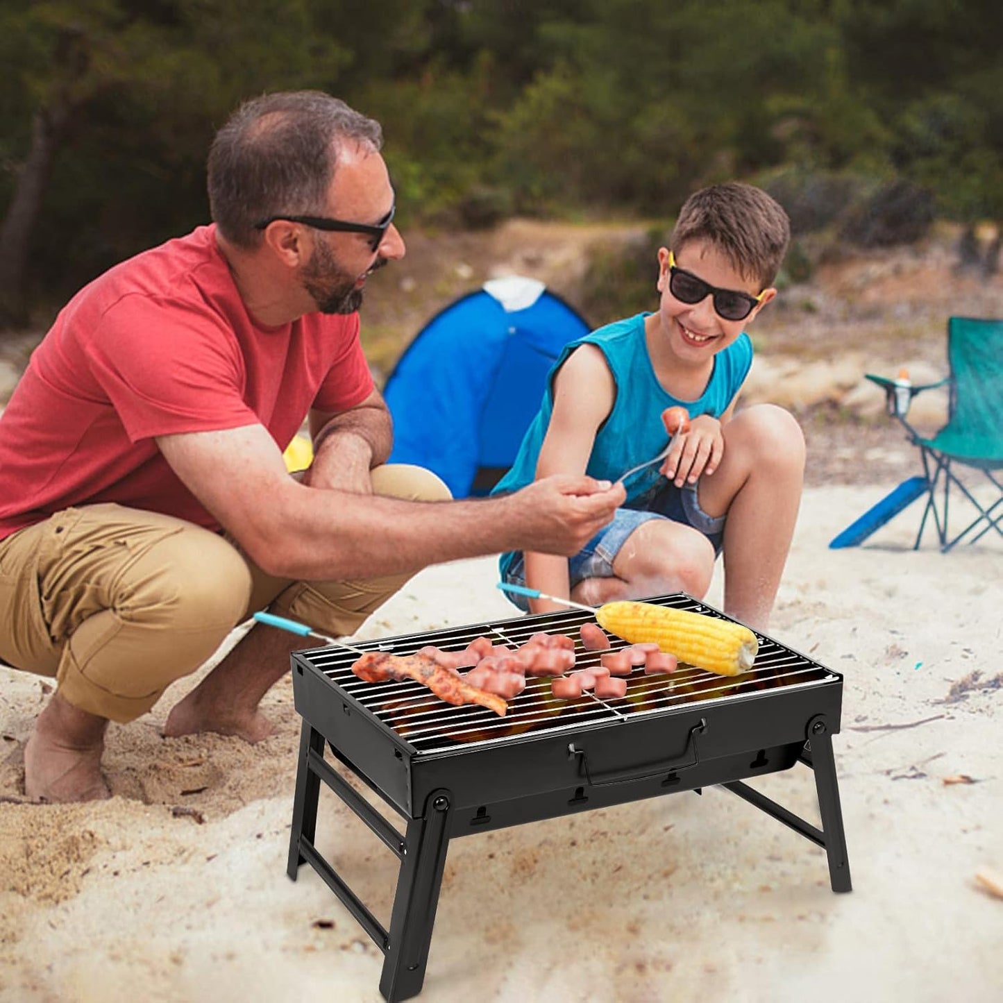 Uten Charcoal Grill, BBQ Grill Folding Portable Lightweight smoker Grill, Barbecue Grill Small desk Tabletop Outdoor Grill for Camping Picnics Garden Beach Party 17''x11.6''x 2.6''