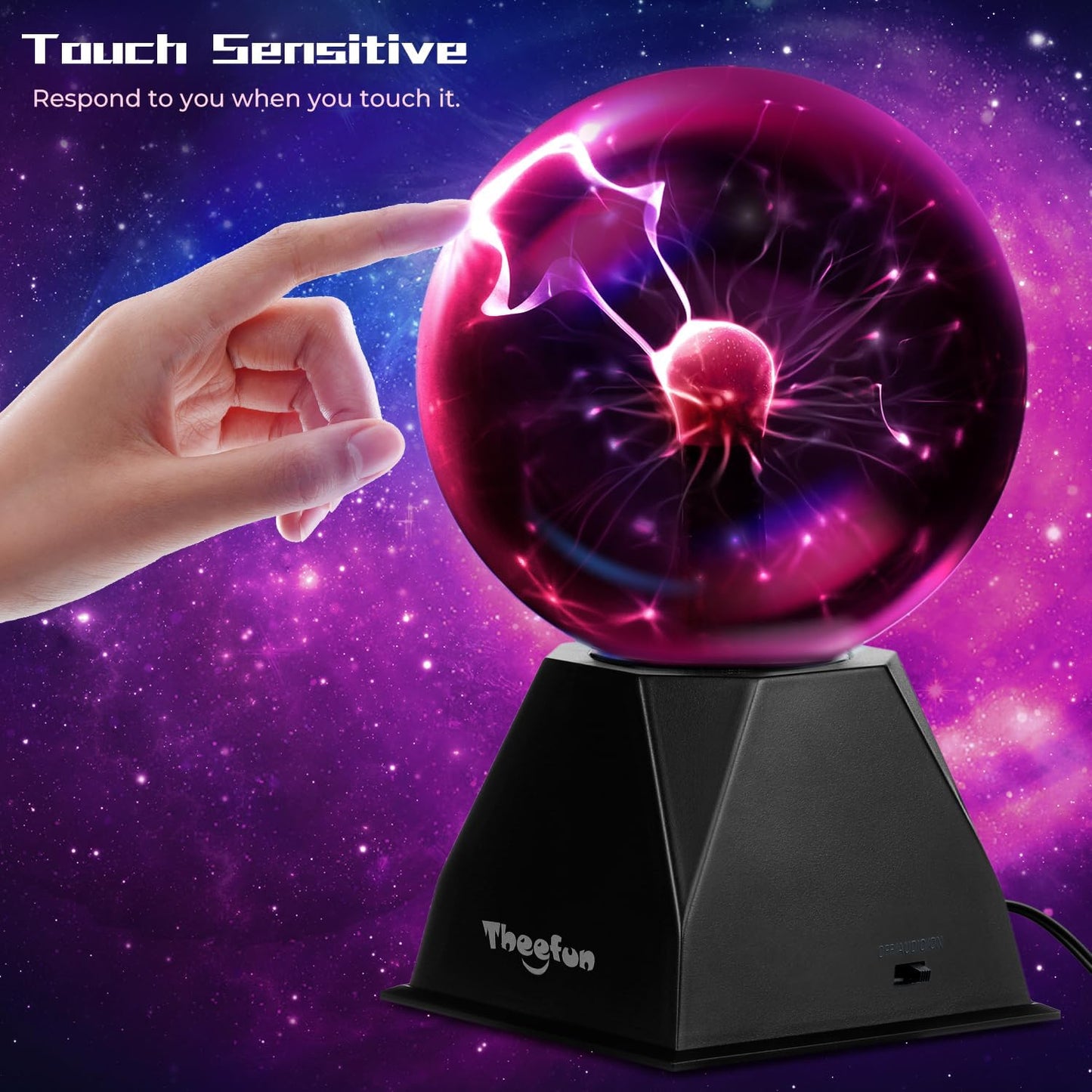 Theefun Plasma Ball: 6 Inch Plasma Globe Touch & Sound Sensitive Ball Lamp Electric Lightning Novelty Light for Parties, Home, Prop, Room Decoration, Christmas Gifts