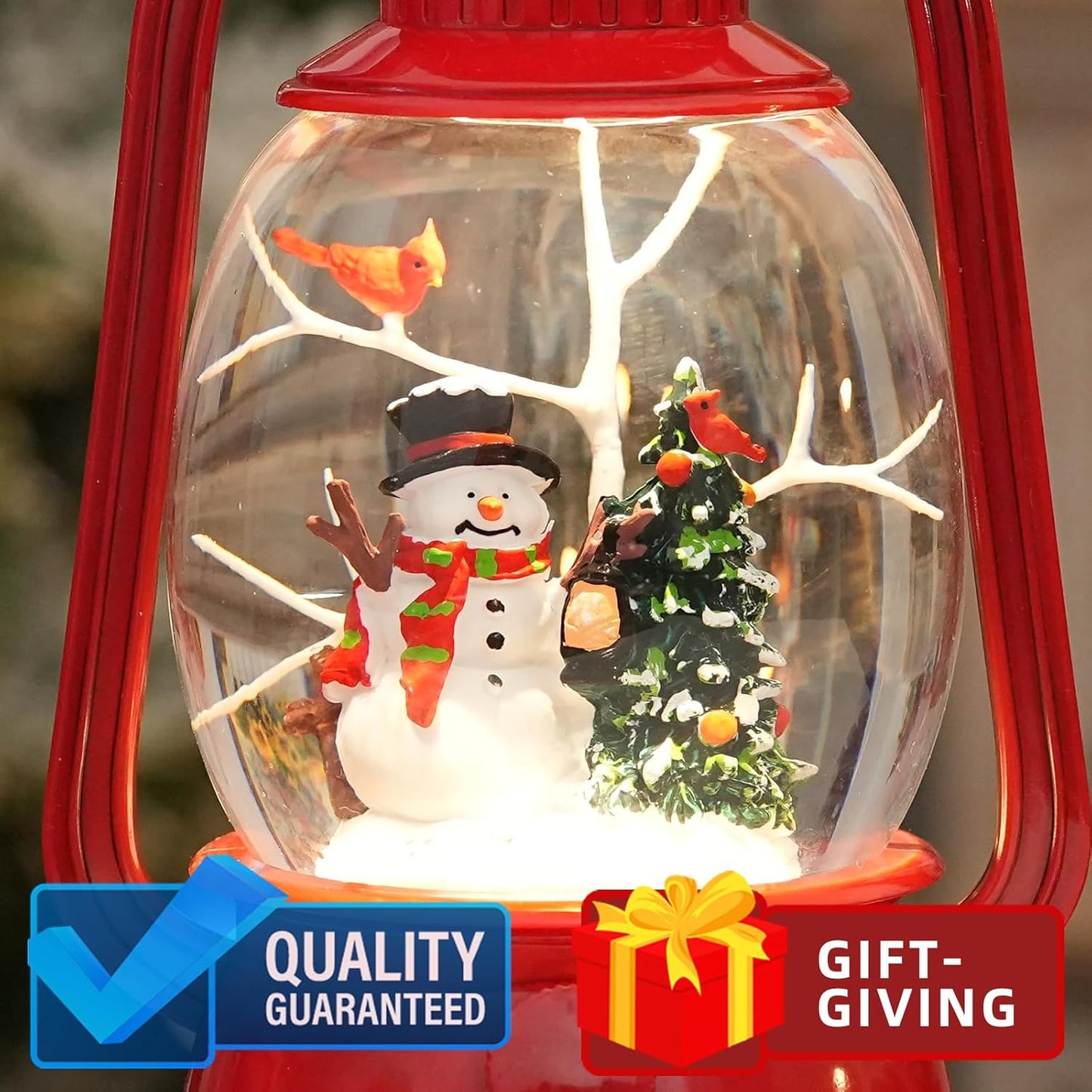 Snow Globe Christmas Decorations Indoor, Snowman Lighted Musical Christmas Snow Globes Lantern with Glitter & 6H Timer, Farmhouse Snowman Globes Christmas Decorations for Home