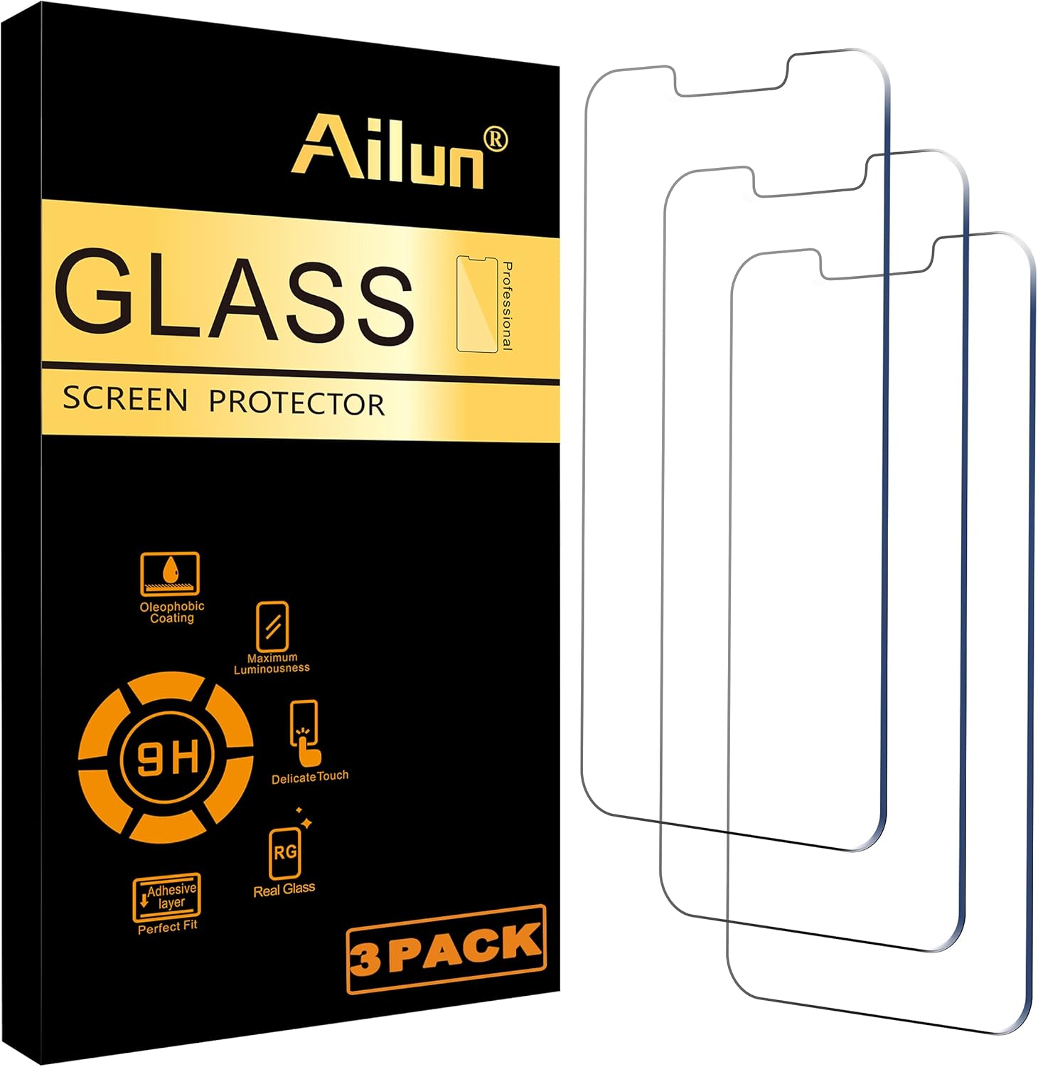 Ailun Screen Protector for iPhone 16e / iPhone 14 / iPhone 13 / iPhone 13 Pro [6.1 Inch] Display 3 Pack Tempered Glass, Case Friendly [Not for iPhone 16 6.1 Inch]