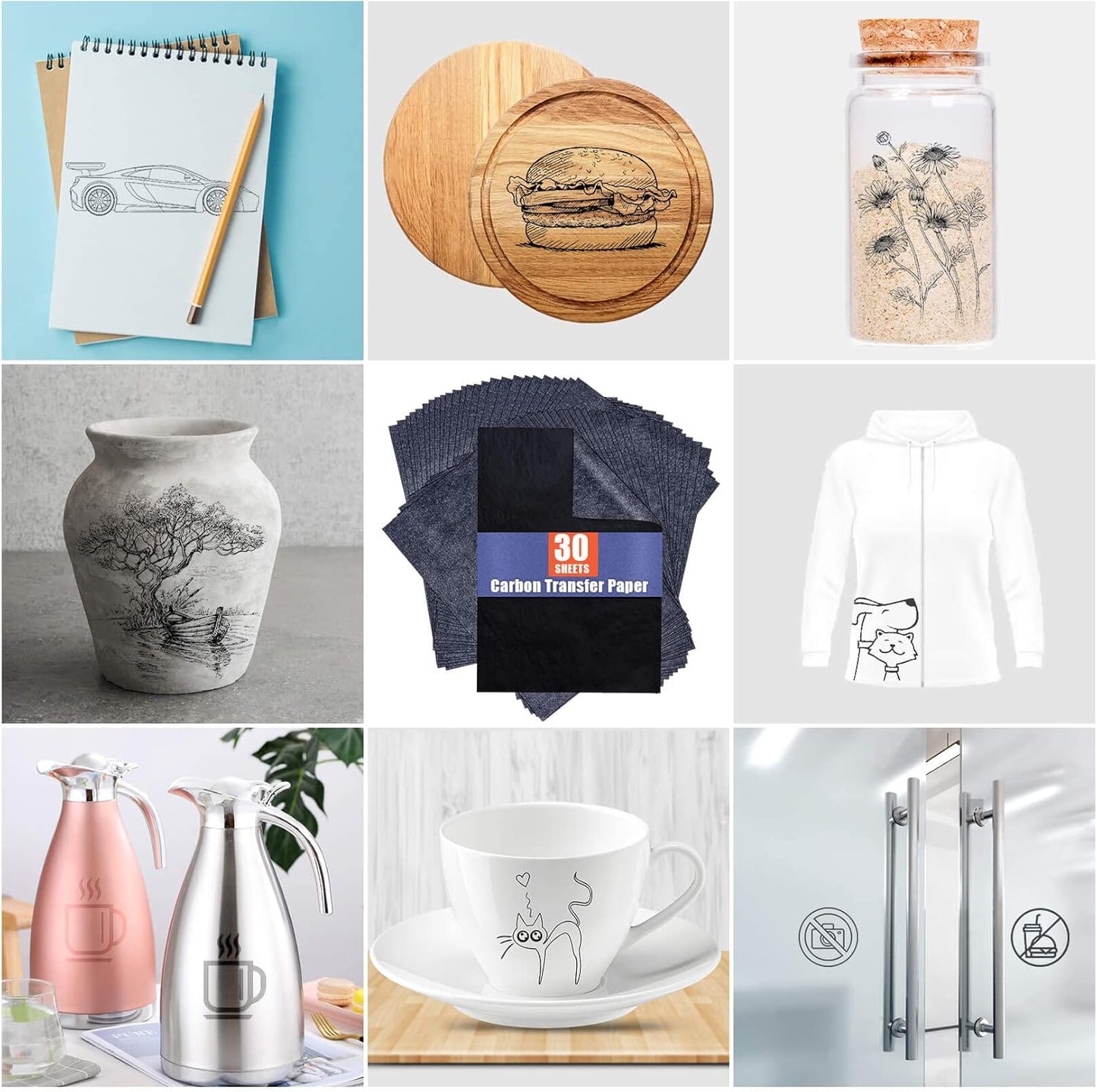 Carbon Paper for Tracing Graphite Transfer-Paper - PSLER 30 Pcs Black Graphite Paper for Tracing Drawing Patterns on Wood Projects Canvas Fabric Artist Lettering Sketch Drawing A4 8.27 X 11.81 Inch