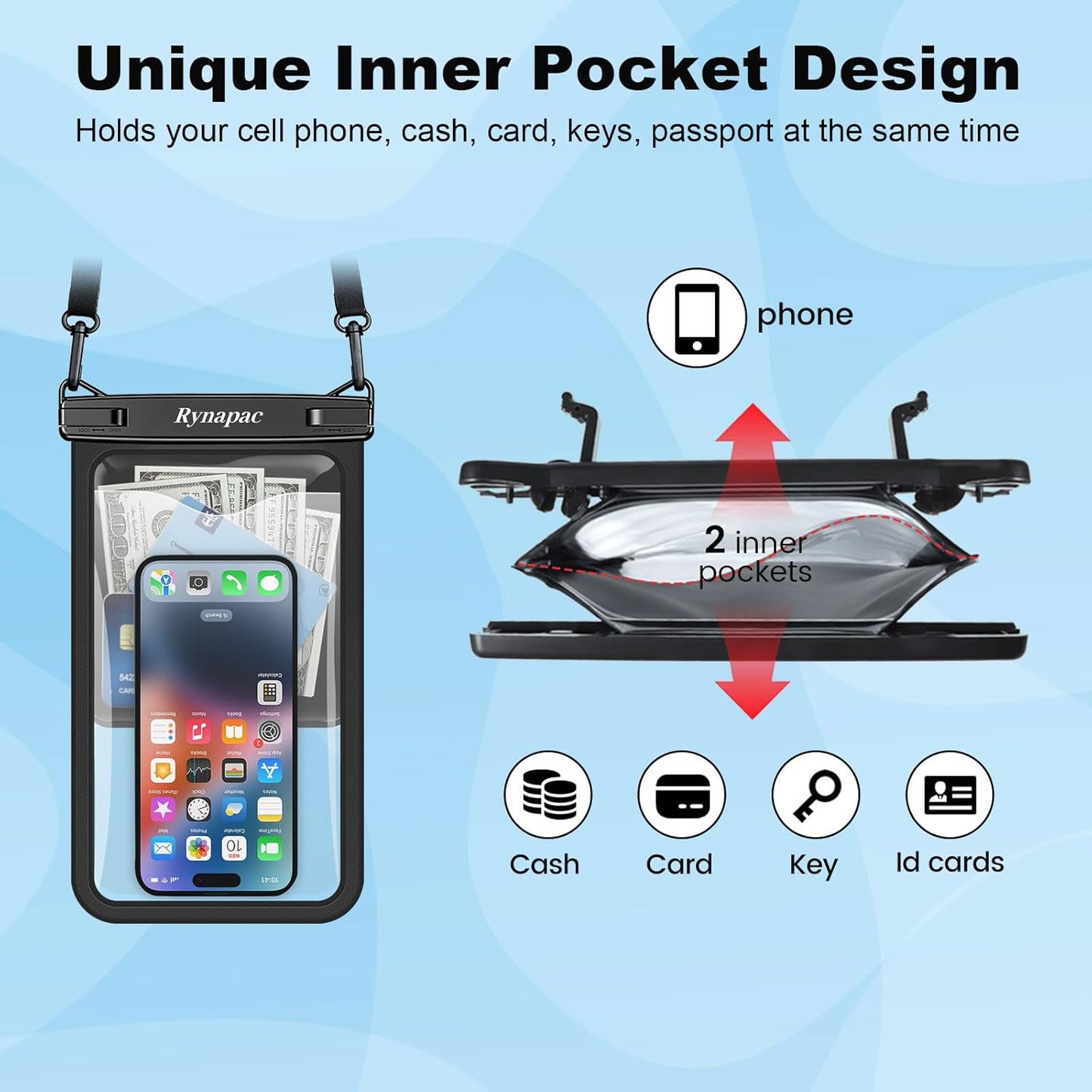 Large Waterproof Phone Pouch Bag - 2 Pack Waterproof Phone Case for iPhone 16 15 14 Pro Max Galaxy S25 S24 Ultra, IPX8 Cellphone Water Protector Pouch Beach Essentials Travel Must Haves