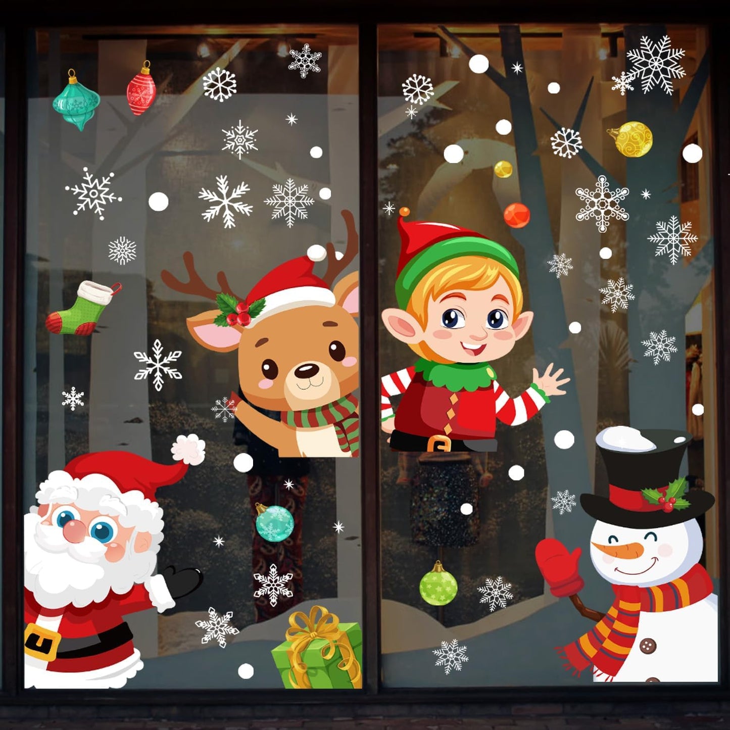 72PCS Christmas Window Clings for Glass Windows,Double Sided Snowflakes Xmas Window Stickers,Reusable Static Santa Claus Reindeer Snowman Christmas Decals,Winter & Holiday Decorations