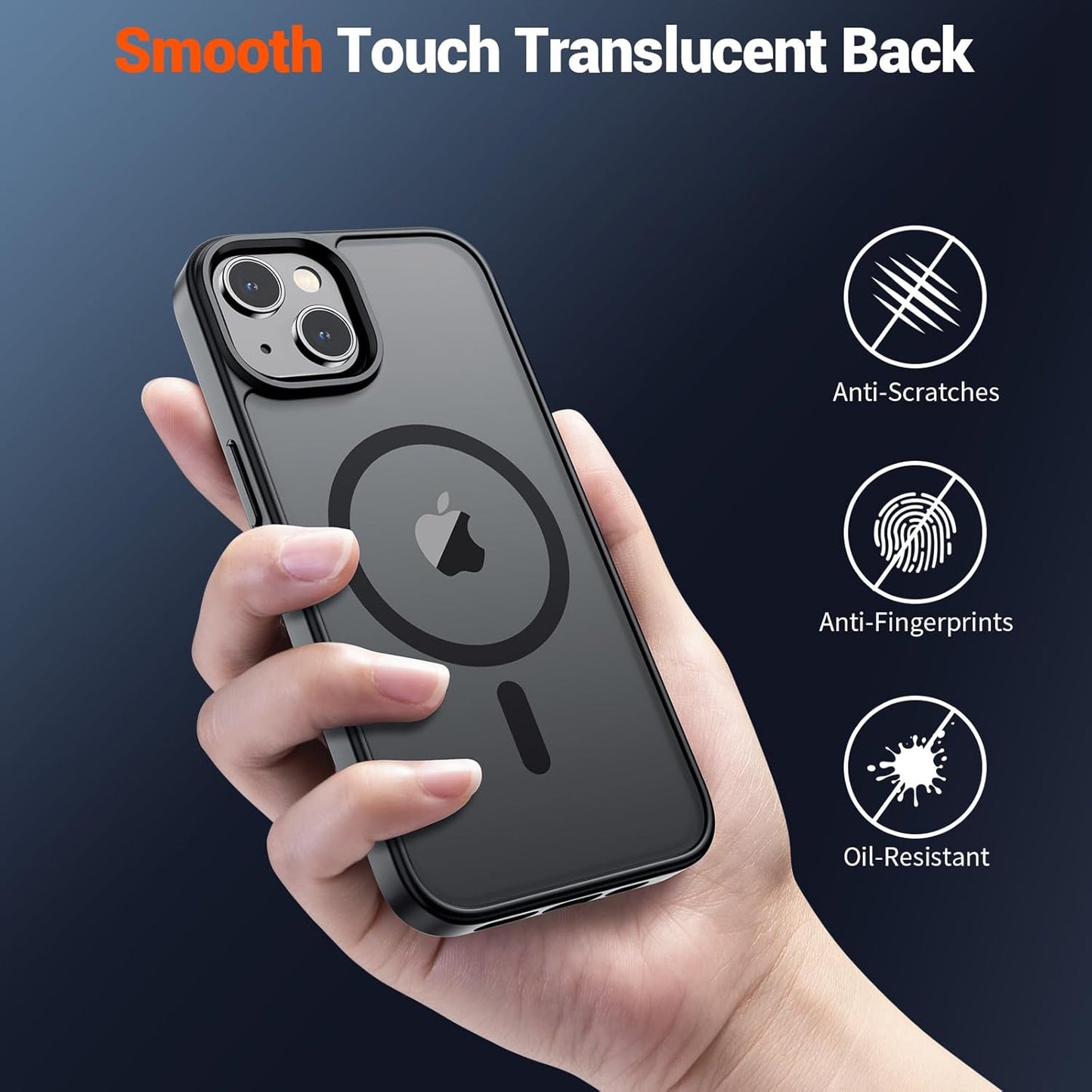 SUPFINE Magnetic for iPhone 14 Case & iPhone 13 Case (Compatible with MagSafe)(Military Grade Drop Protection) Slim Translucent Matte Shockproof Phone Cover,Black