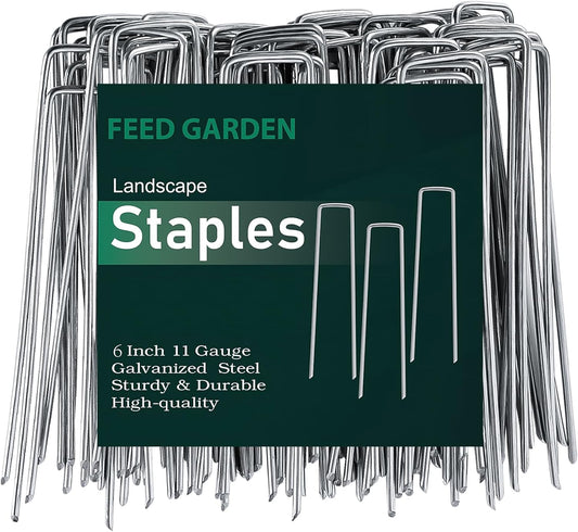 FEED GARDEN 6 Inch 50 Pack Hot-dip Galvanized Landscape Staples Plant Cover Spikes 11 Gauge Tent Stakes Garden Stakes Landscaping Fabric SOD Pins Yard Pins for Decoration Weed Barrier Fabric