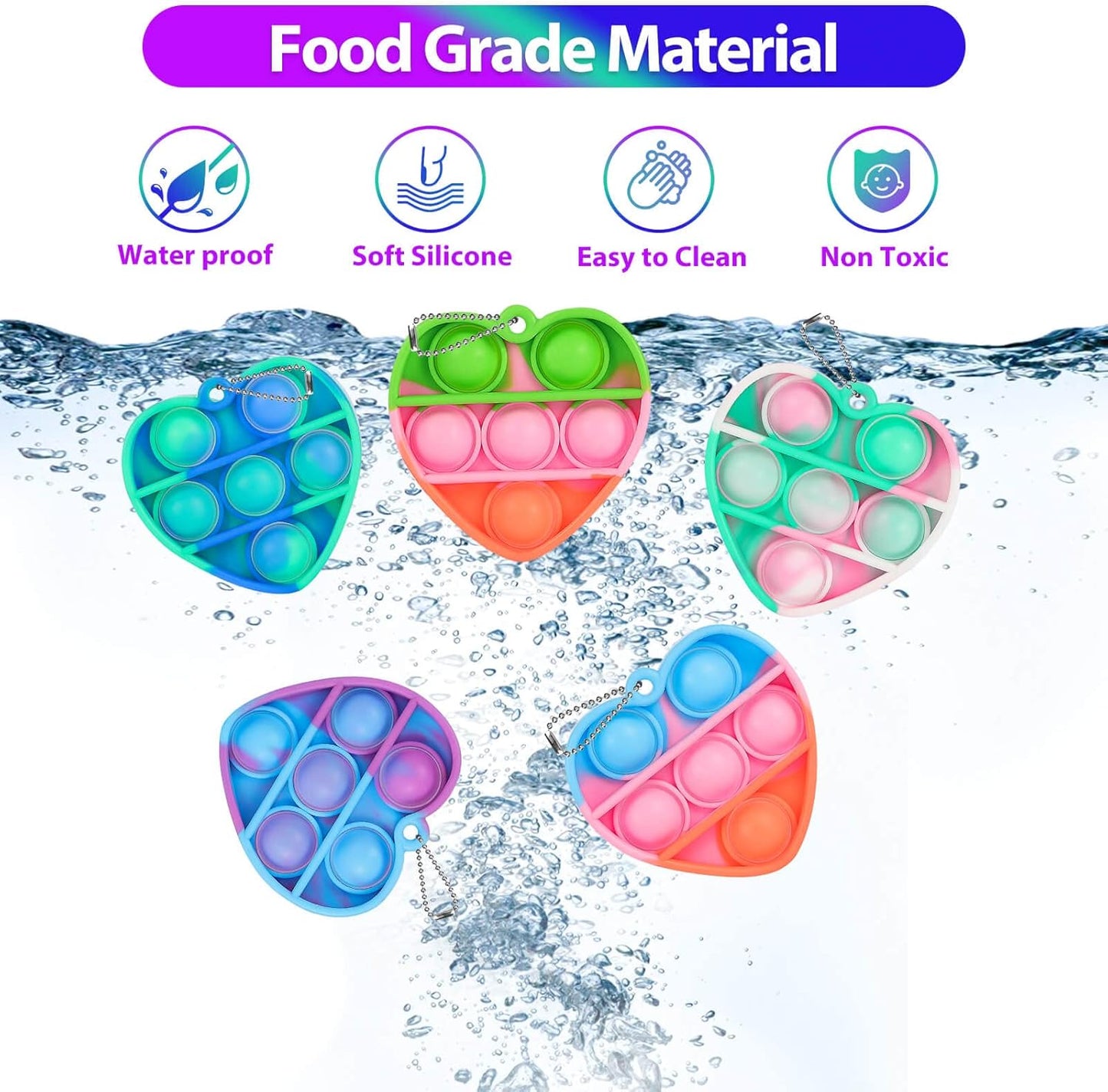 Pop Fidget Toys Bulk Its Valentines Day Gifts for Kids Classroom 30 Pack Valentine Party Favors for Kids Mini Pop Heart Keychain It Fidgets for Classroom Prizes Exchange Birthday Goodie Bag Stuffers