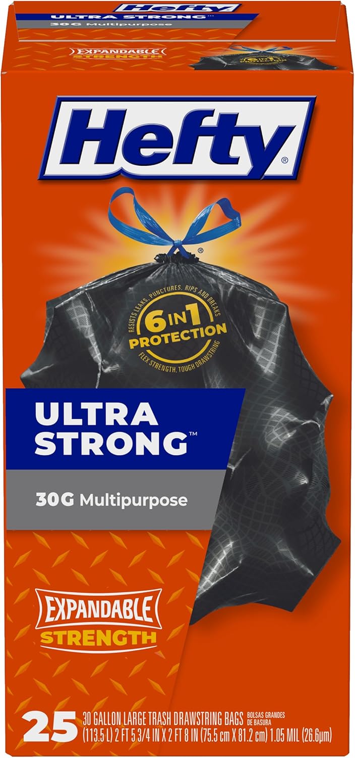Hefty Ultra Strong Multipurpose Large Trash Bags, Black, Unscented, 30 Gallon, 25 Count Visit the Hefty Store