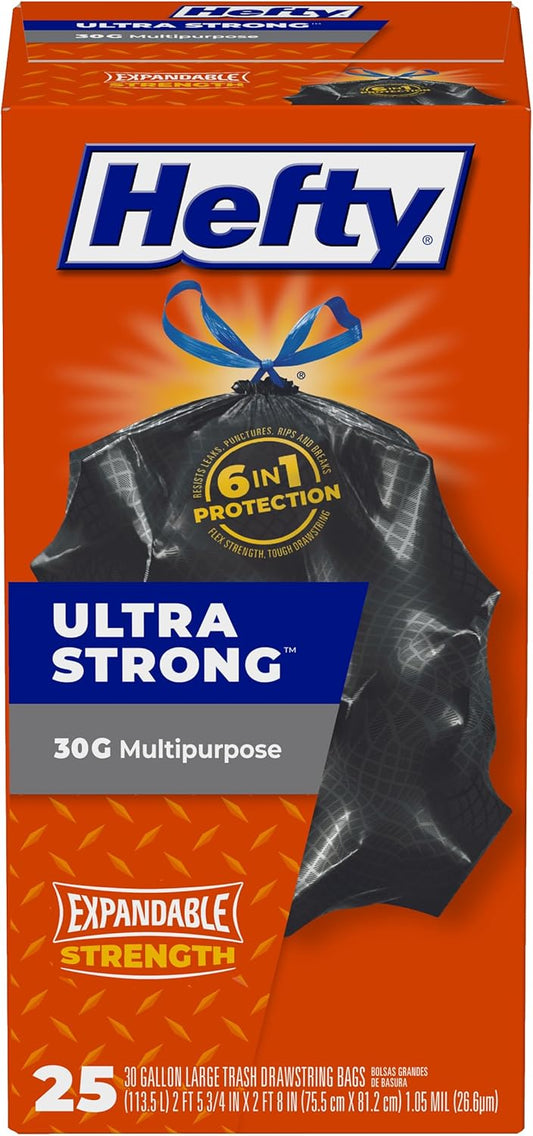 Hefty Ultra Strong Multipurpose Large Trash Bags, Black, Unscented, 30 Gallon, 25 Count Visit the Hefty Store