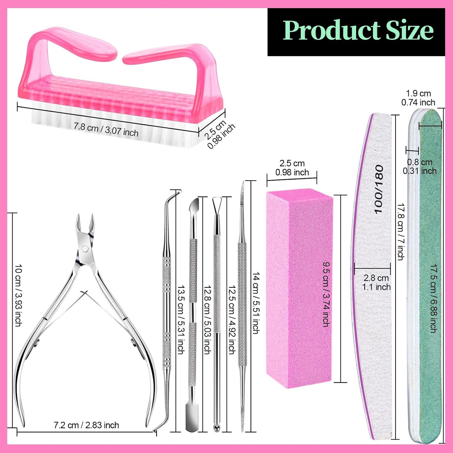 FANDAMEI Nail Care Kit, Nail Files 100/180, Nail Buffer Block, Cuticle Nippers, Cuticle Trimmer, Cuticle Pusher, Nail Tools, Nail Kit, Pedicure & Manicure Tools, Nail Prep Kit, Manicure Kit for Women