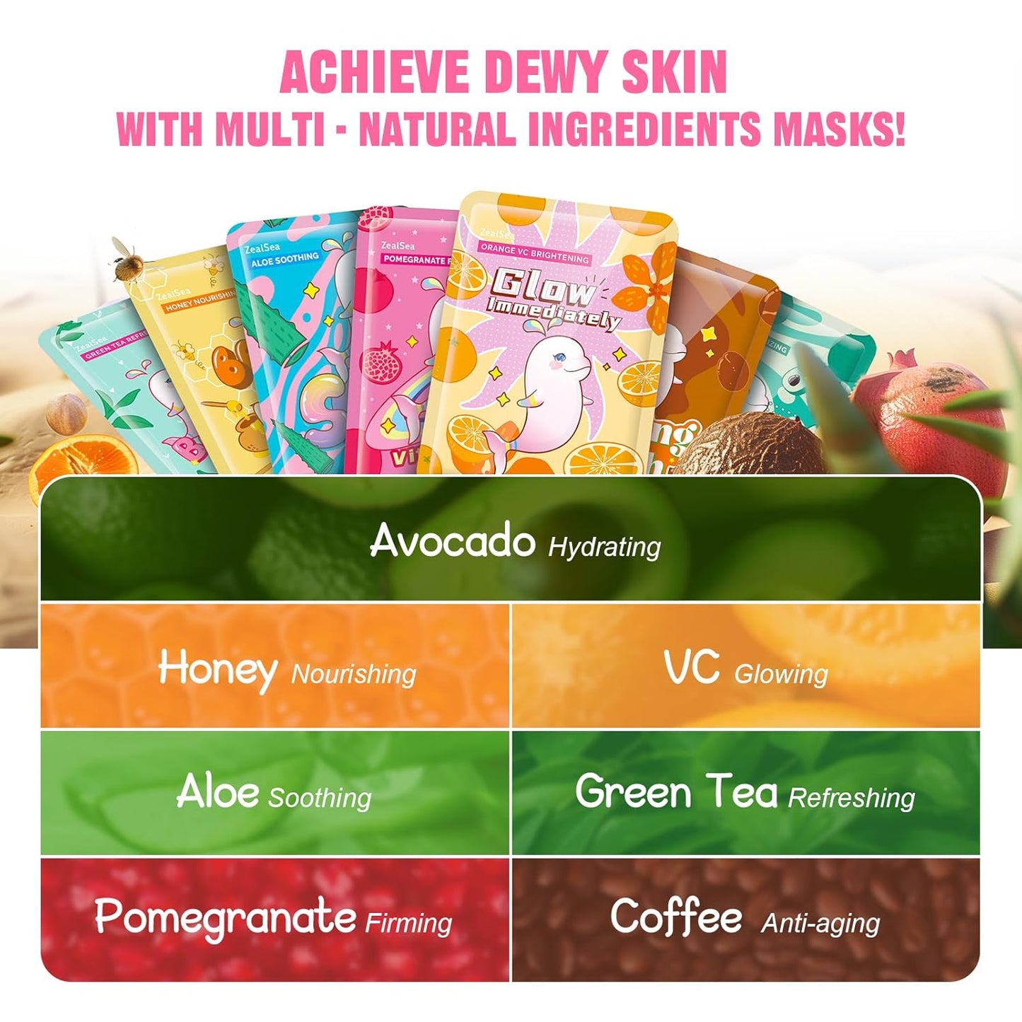 ZealSea Face Masks Skincare, Facial Masks for All Skin Types 7 Pack - Cart Shape