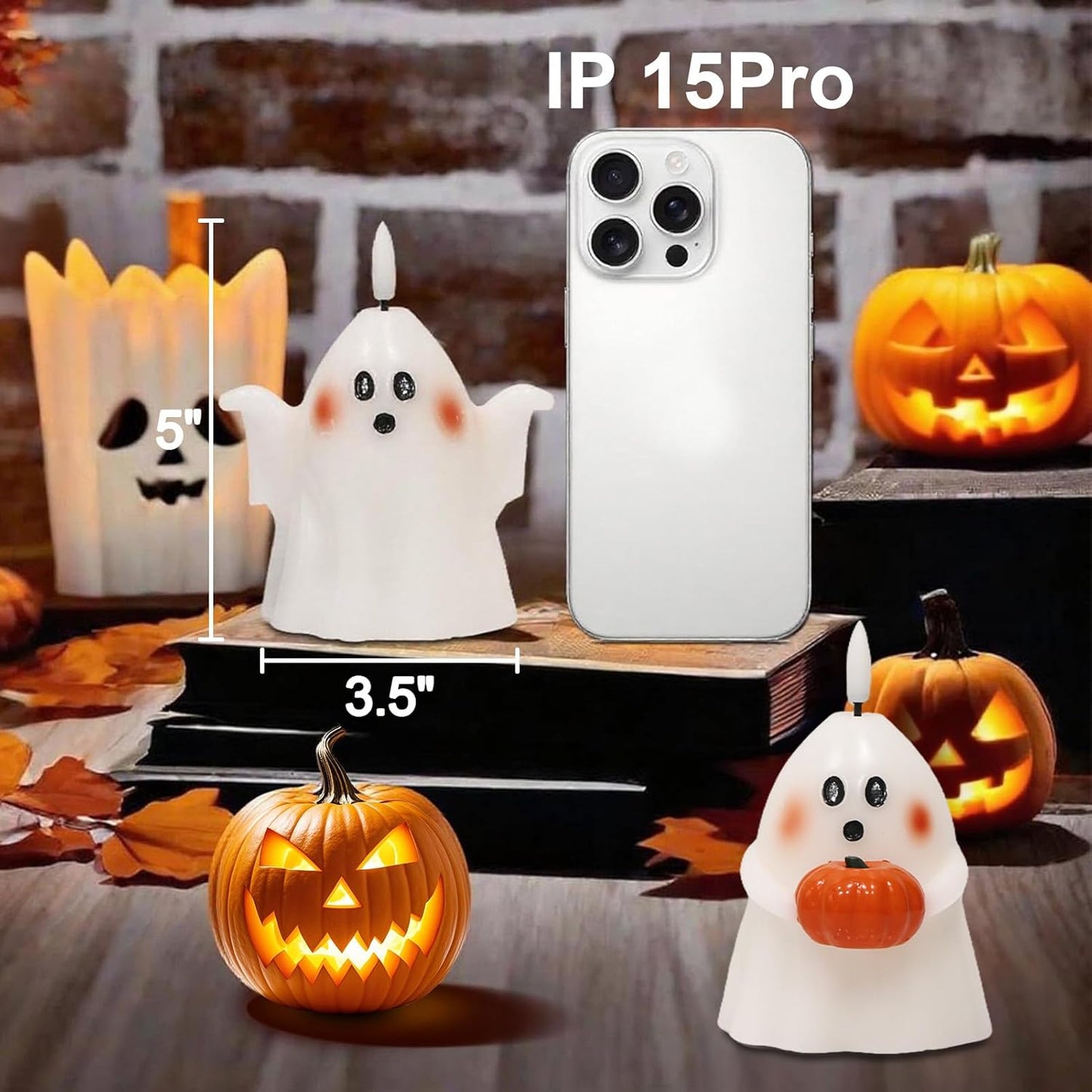 Wondise Halloween Flameless Candles with 6hrs Timer Spooky Ghost, Battery Operated Candles Halloween 3D Flickering Wick Real Wax 2 Packs Halloween Candles for Halloween Decoration Gift （D 3.5" x H 5"