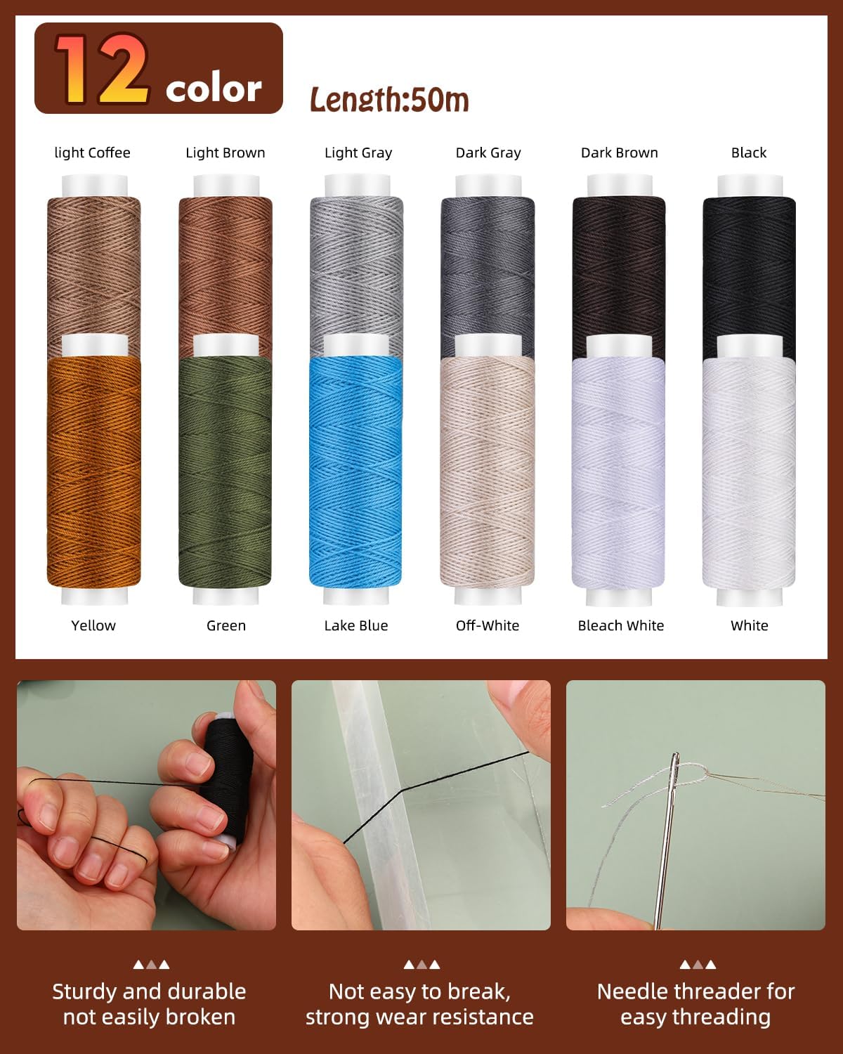 BAGERLA Heavy Duty Sewing Kit, Needle and Thread Kit with Upholstery Thread Needles Sewing Awl Seam Ripper for Car Seats Carpets Shoes Backpacks DIY Crafting