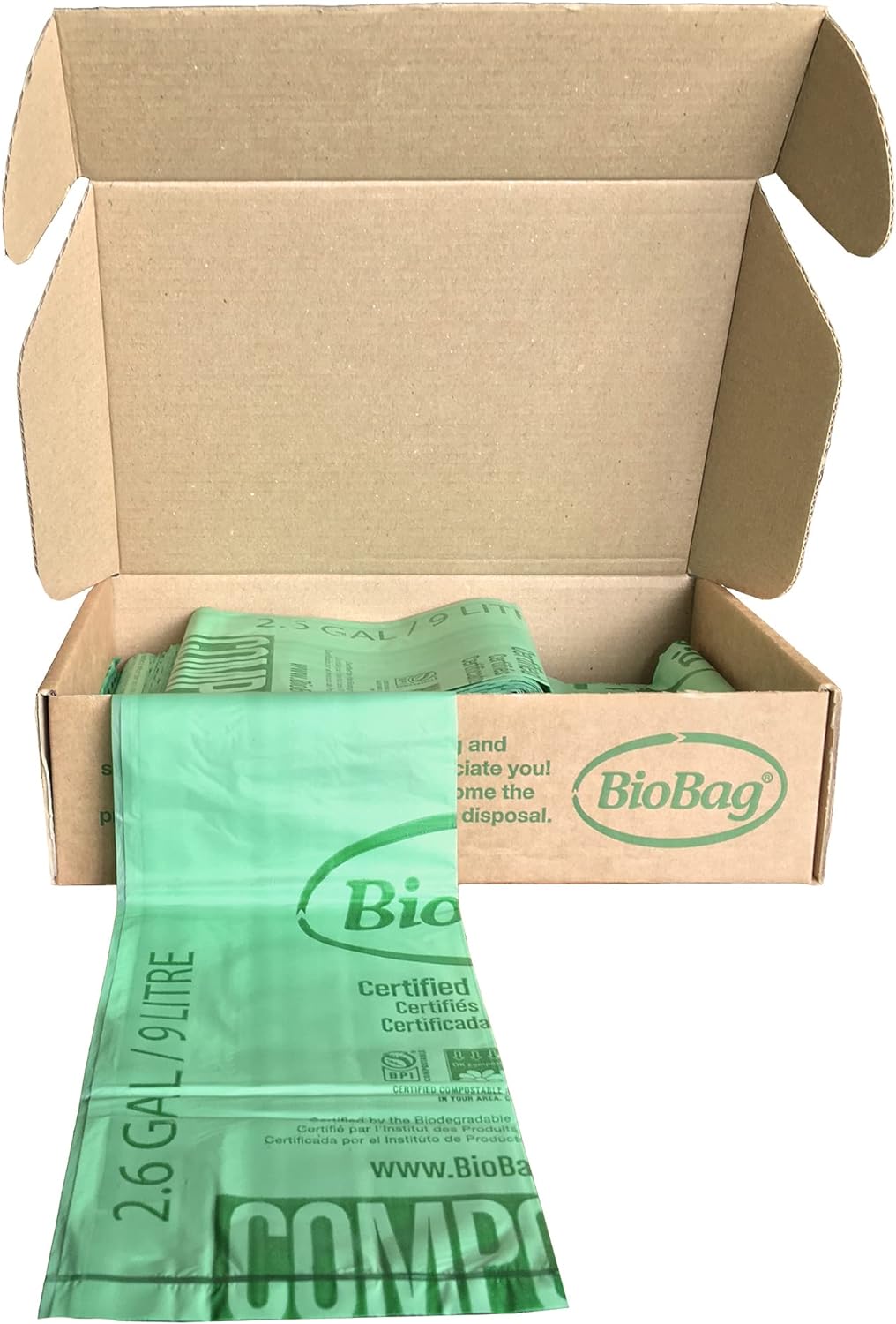 2.6 Gallon Compostable Food Scrap Bags by BioBag, 100 Count, BPI Certified, Meets ASTM D6400 Standards, Made in USA, Kitchen Counter Bin Liners