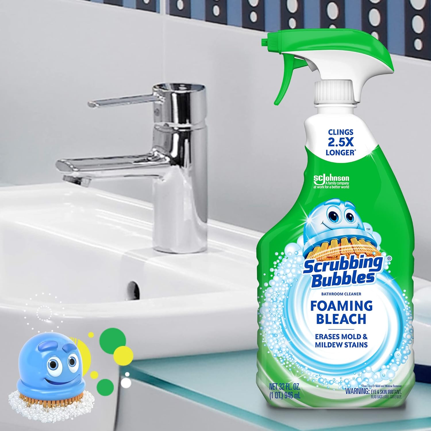 Scrubbing Bubbles Foaming Bleach Bathroom and Shower Cleaner Disinfectant Spray, Helps Erase Mold & Mildew, 32oz