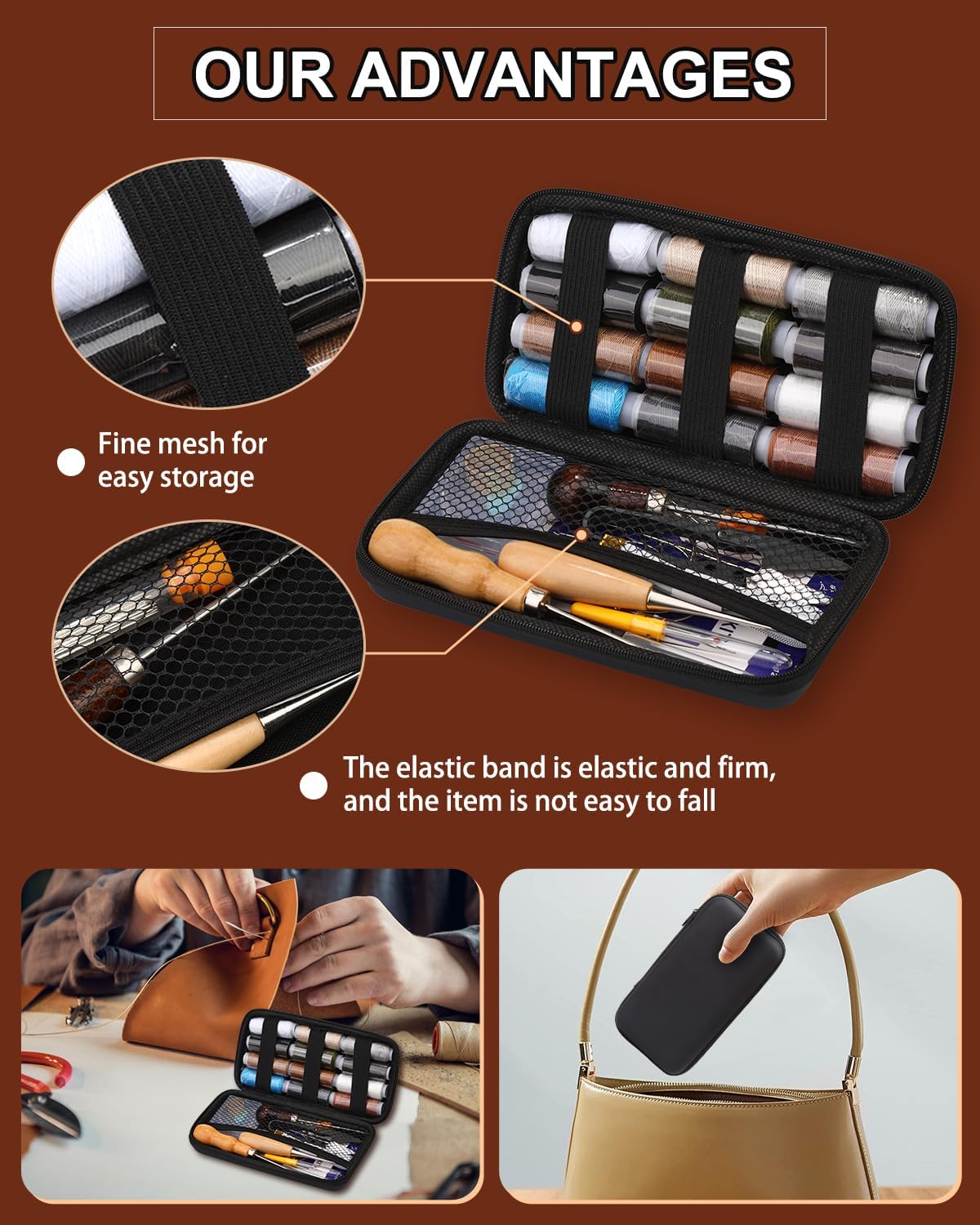 BAGERLA Heavy Duty Sewing Kit, Needle and Thread Kit with Upholstery Thread Needles Sewing Awl Seam Ripper for Car Seats Carpets Shoes Backpacks DIY Crafting