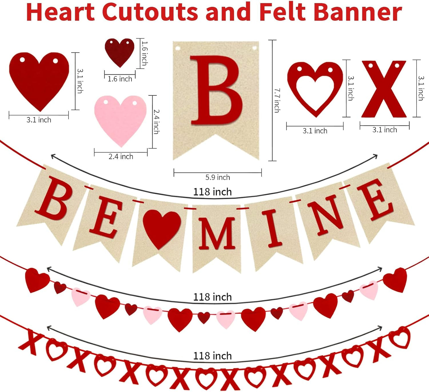 4Pcs Valentines Day Decorations Valentines Day Decor No DIY Required Handmade BE Mine Love Heart XO Garlands Banner for Home Wedding Party Anniversary