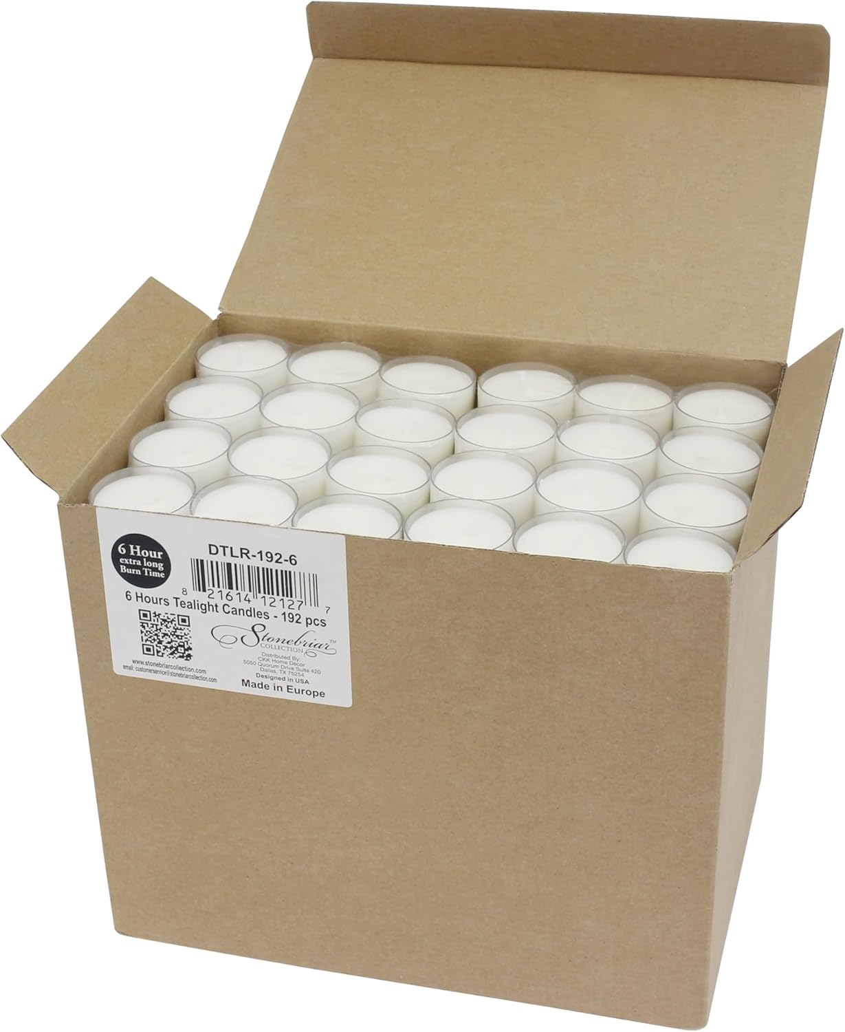 Stonebriar 96 Count White Unscented Smokeless Long Burning Clear Cup Tea Light Candles with 6 to 7 Hour Burn Time