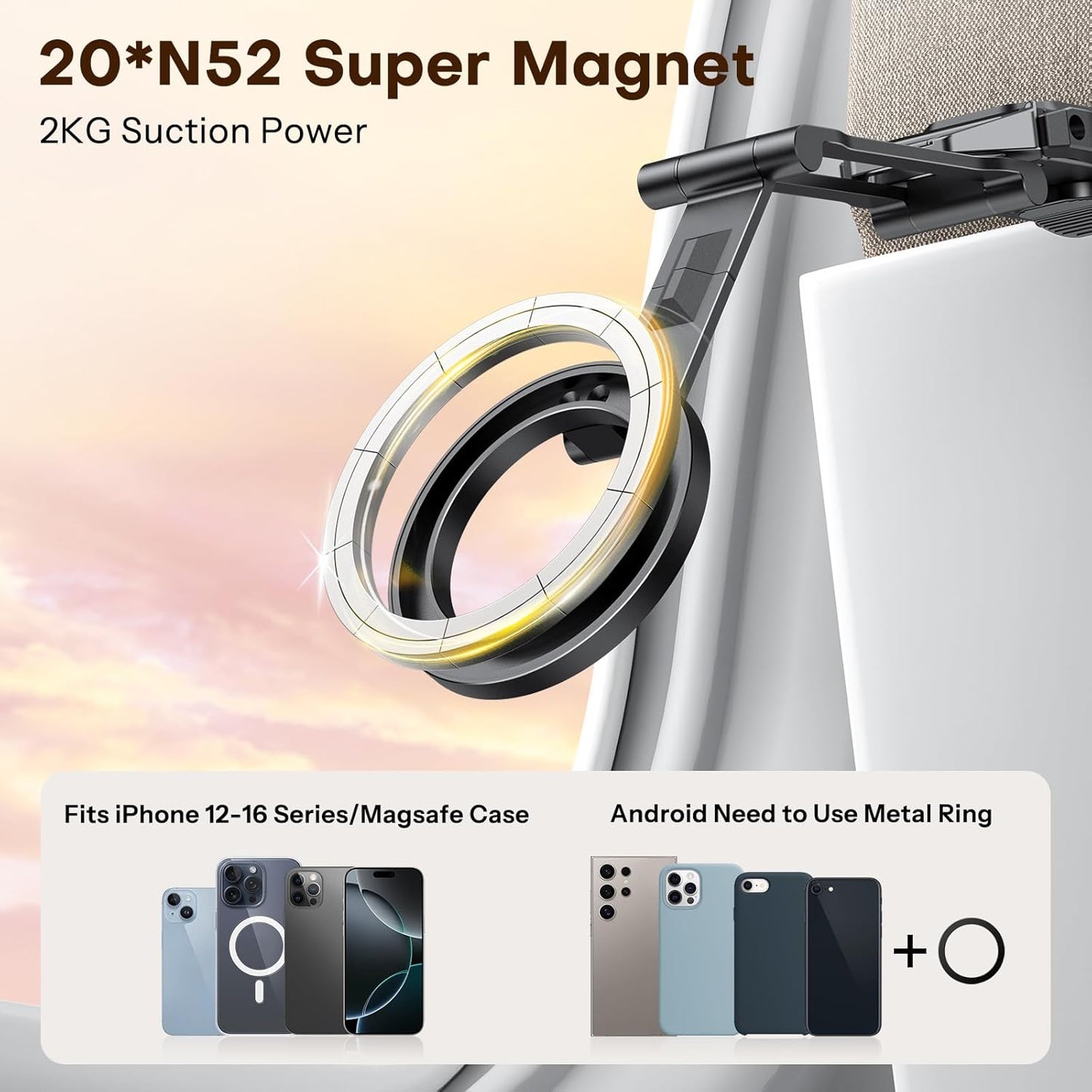 OMOTON 360°Rotating for MagSafe Tripod Mount, Adjustable Aluminum Magnetic Phone Tripod for iPhone 17/16/15/14 Pro Max Air, Foldable Cell Phone Stand Fits Vlog, Gym, Travel Essentials Accessories