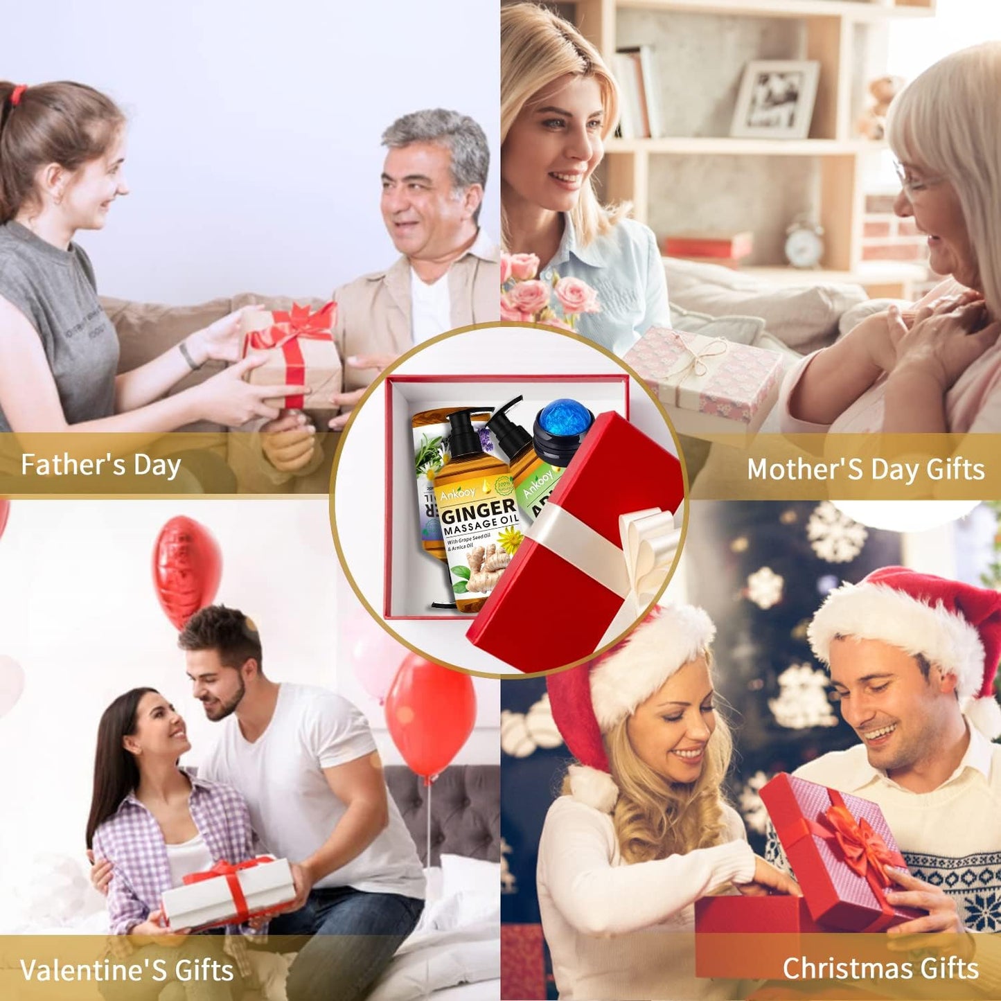 Valentines Day Gifts for Him & Her-3 Pack Massage Oil for Massage Therapy,Sore Muscle Arnica Oil & Relaxing Lavender Oil & Ginger Oil Lymphatic Drainage & Massage Ball,Valentines Gifts for Men Women