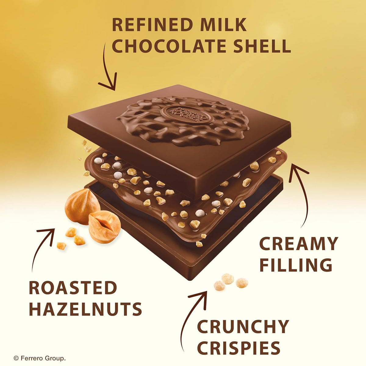 Ferrero Rocher Premium Hazelnut Milk chocolate squares, Chocolate Gifts, 10 Pieces, 3.7 oz