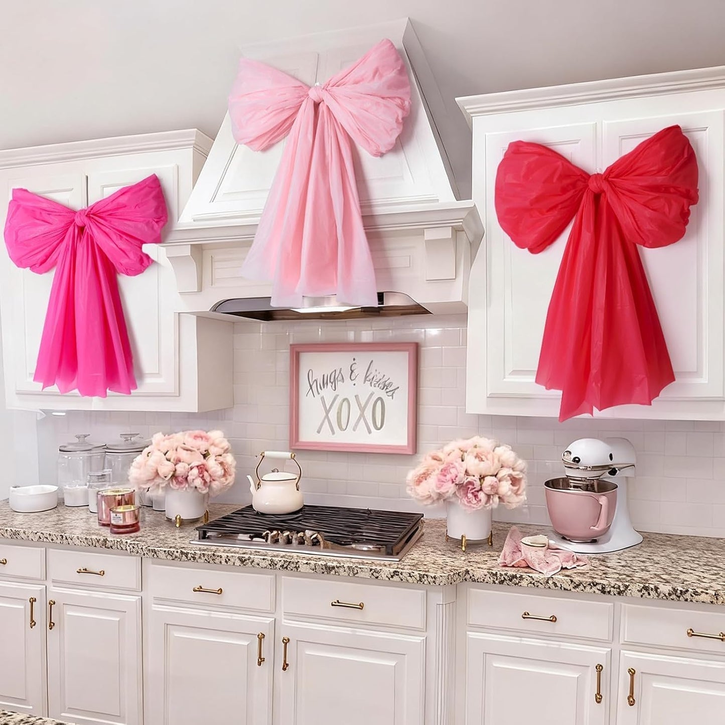 Valentines Day Decorations - Set of 6 DIY Giant Wall Bows - Hanging Valentine Bow Decor for Tree Door Window - Cute Items for Home Room Kitchen Classroom Bedroom Party Office Decoration