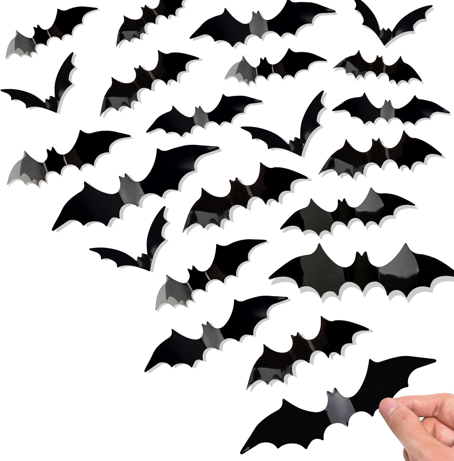 Bobobag 120 Pcs 3D Bats Halloween Decorations,Halloween Wall Decor 4 Sizes Black Bats Sticker for Wall Window