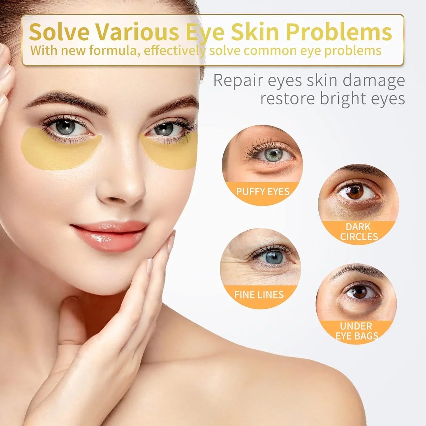 24K Gold Under Eye Patches – 60pcs for Dark Circles, Puffiness & Wrinkles Care - Cart Shape