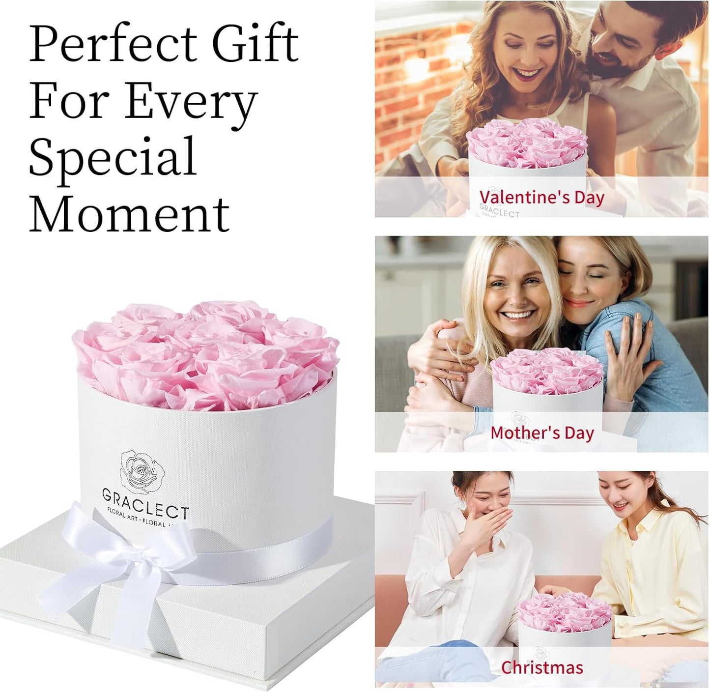 Flowers for Delivery Prime - Preserved Roses in a Box - Forever Flowers, Immortal Roses, Eternal Rose Birthday Gifts for Her, for Mom - Pink Rose