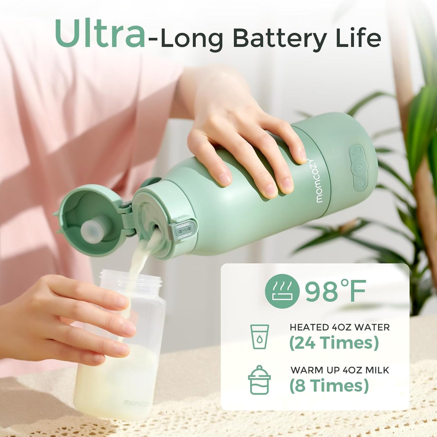Momcozy Portable Bottle Warmer – Dual Heating for Breast Milk & Water, Fast & Wireless, 17oz Capacity, Travel-Ready