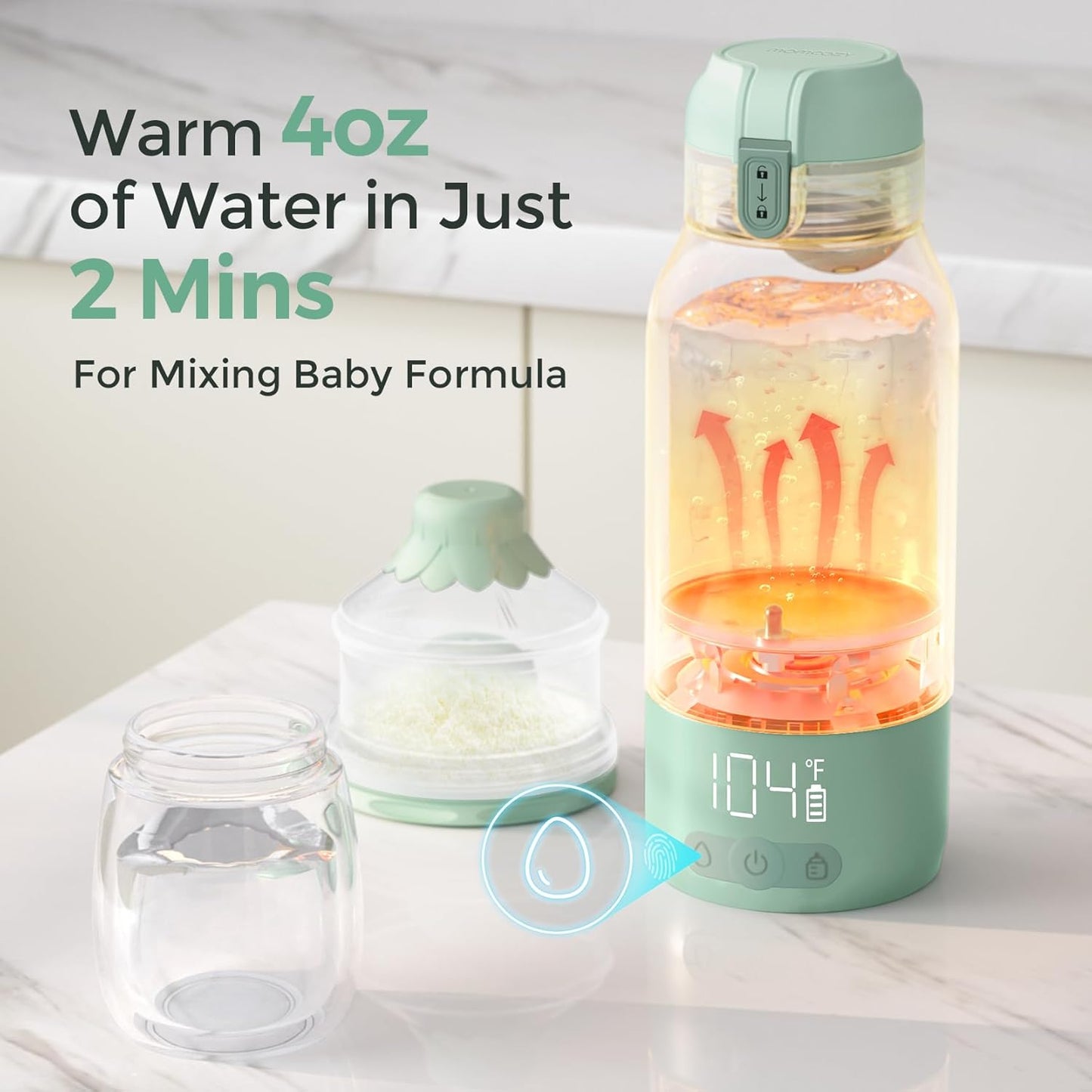 Momcozy Portable Bottle Warmer – Dual Heating for Breast Milk & Water, Fast & Wireless, 17oz Capacity, Travel-Ready