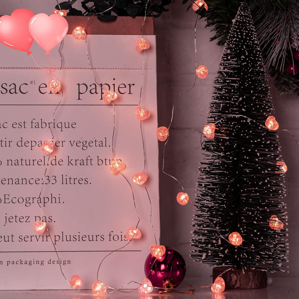 Valentine’s Day Fairy String Lights - 10.5 ft 30 LED Pink Heart Battery Operated Fairy Lights with Timer and Remote, Twinkle Heart Lights for Wedding DIY Indoor Christmas Gift Valentine's Day