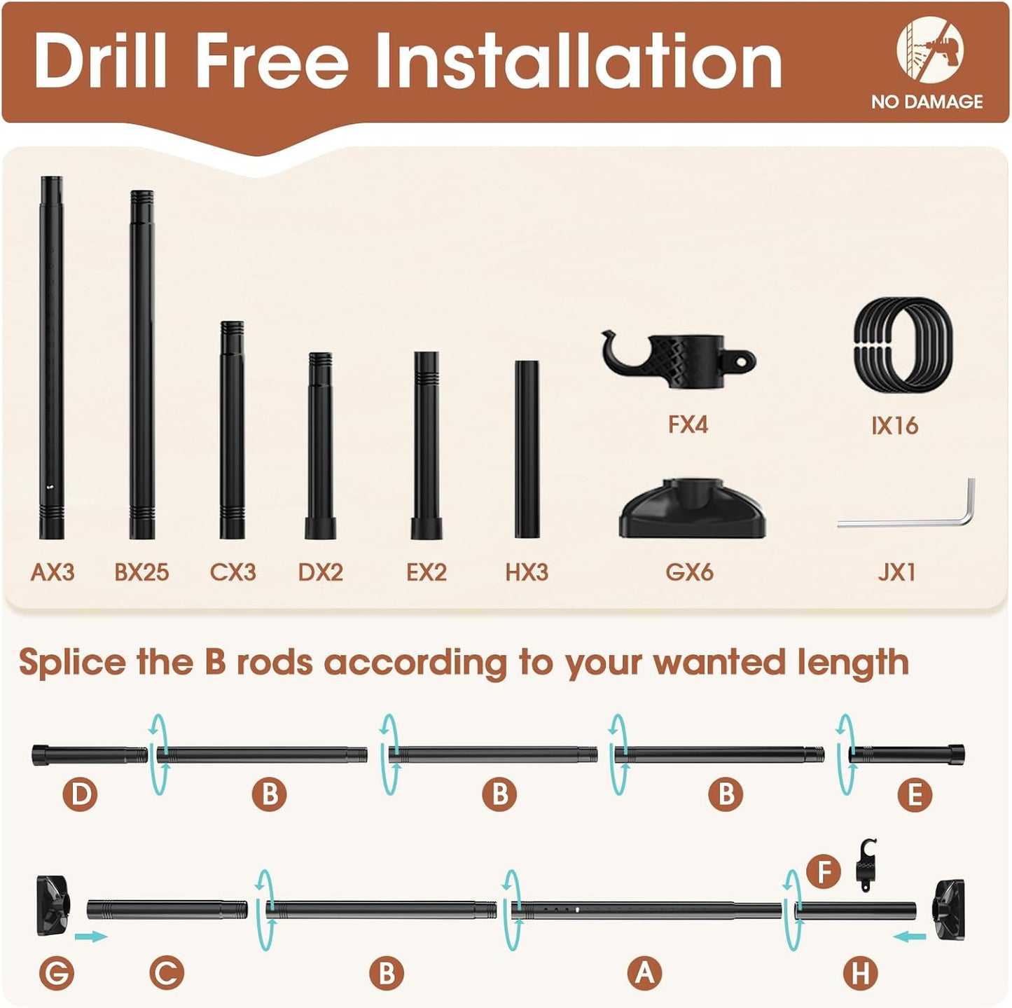 Room Divider No Drilling Curtain Rod Wall Divider for Room Separation, 4-10ft(H) 28-114inch(W) Adjustable, Heavy Duty Partition Space Separator Freestanding Tension Curtain Stand, Black