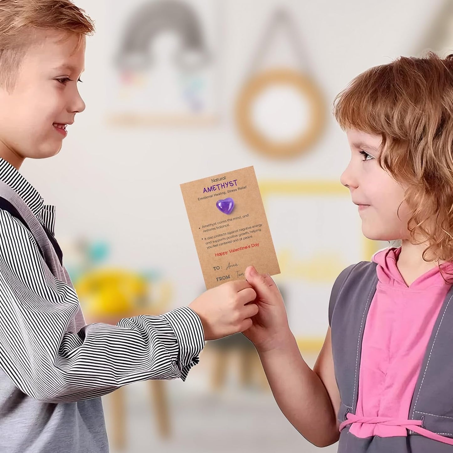 ORIENTAL CHERRY Valentines Day Gifts for Kids - 24 Pack Valentines Cards with Heart-Shape Gems - Valentine Crystals Rock Gift Exchange for Boys Girls Toddlers Class Classroom School Party Favor