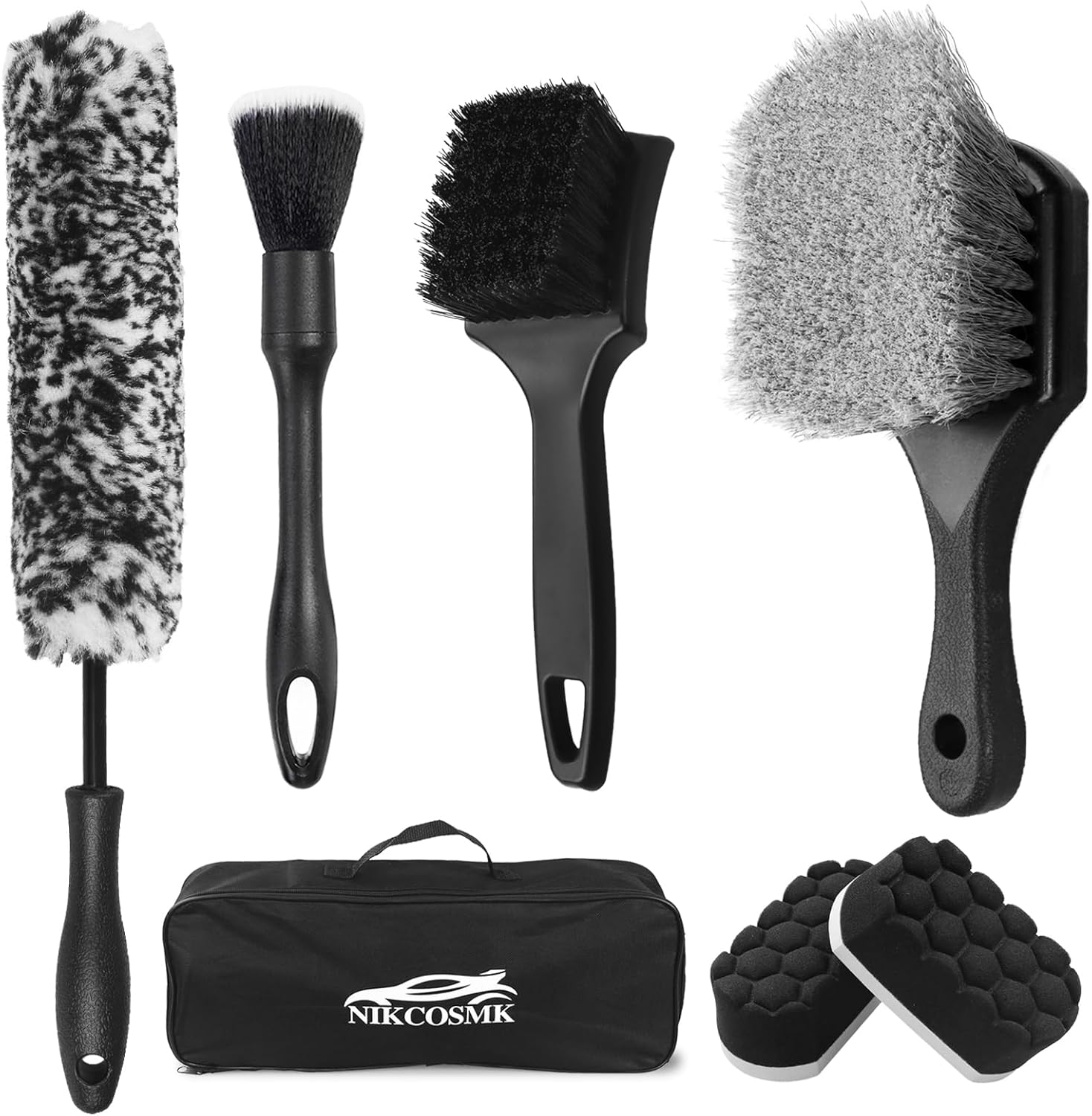 7Pcs Car Wheel Brush kit, Tire Brush, Wheel Cleaner Brush, Soft-bristled Rim Cleaner Brush, Tire Shine Applicator Pad, Car Detailing Brushes, Wheel Brushes for Cleaning Wheels,Tires