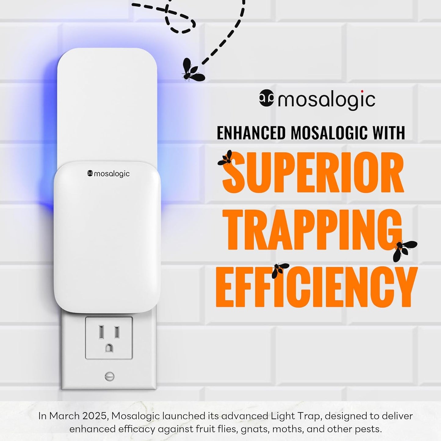 Mosalogic Fruit Fly Traps for Indoors Gnat Trap for House Indoor-600 Sqft Protection Area UV Fly Insect Trapper for Fruit Flies，Gnat，Mosquito，and Other Flying Insect Plug in Bug Killer White