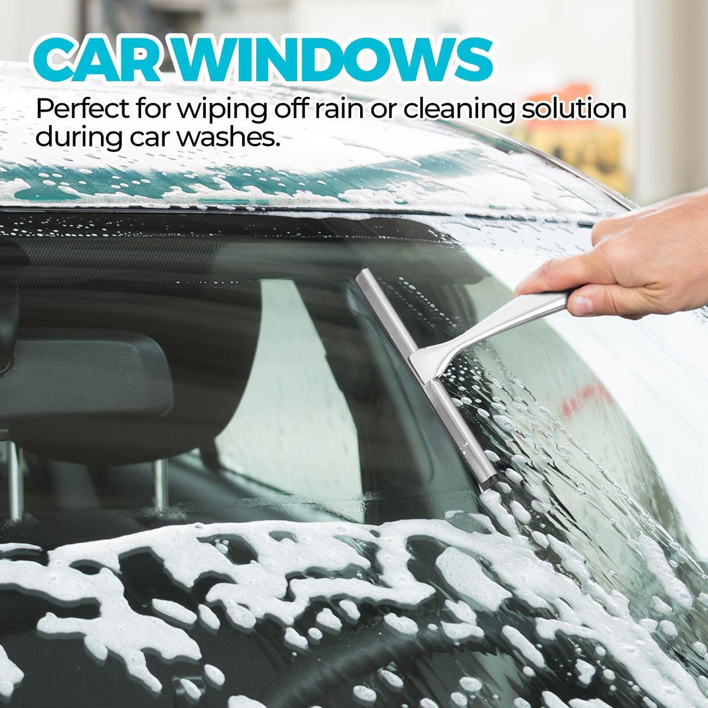 12-Inch All-Purpose Shower Squeegee for Shower Doors, Tile Shower Walls, Bathroom, Window, Glass and Car Windshield, Mirrors and Kitchen-Stainless Steel, Silver