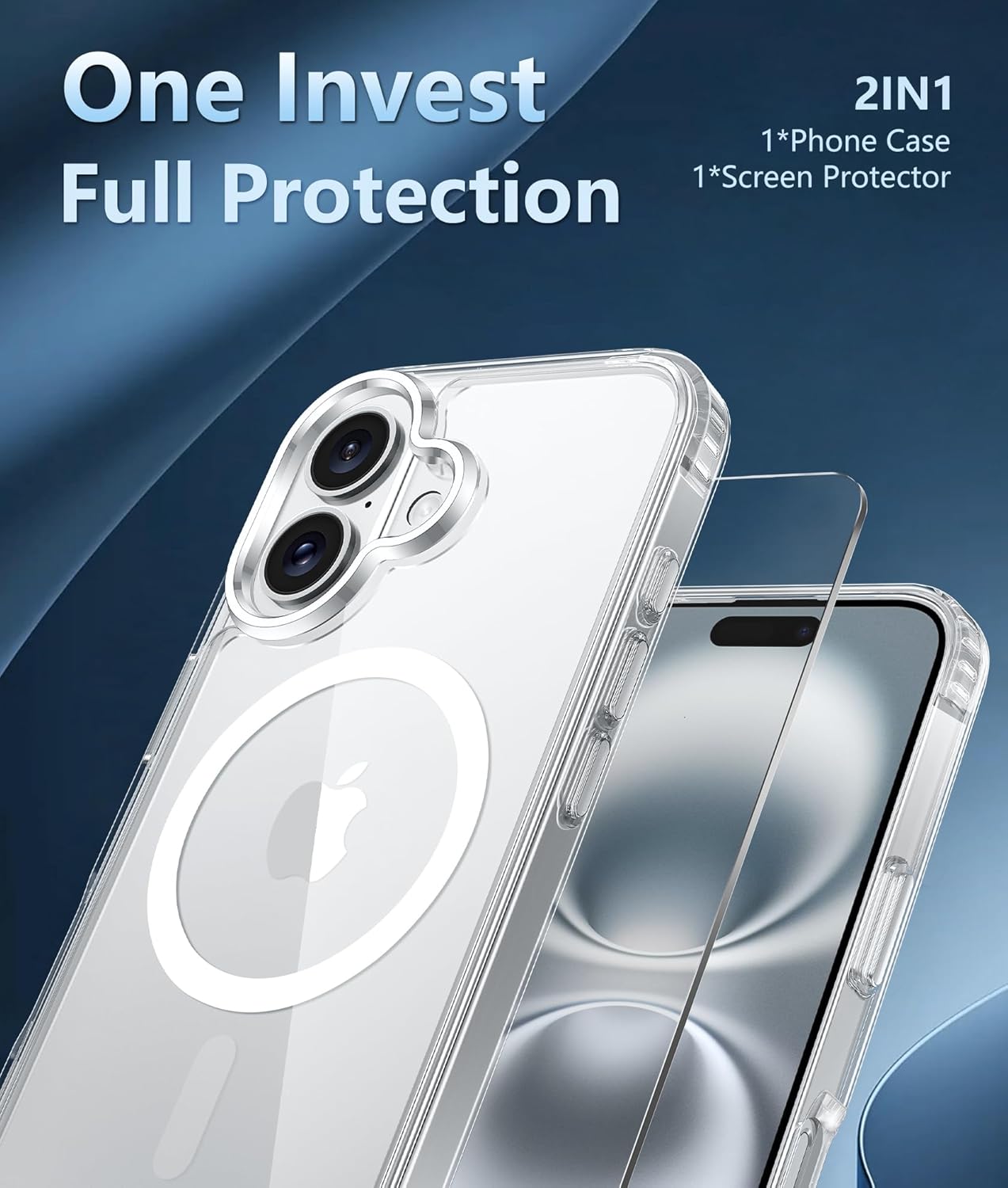 FNTCASE for iPhone 16 Case: Clear Magnetic Military Grade Drop Protection Anti Yellowing Slim Case - Rugged Shockproof Protective Transparent Cell Phone Cover(Clear)